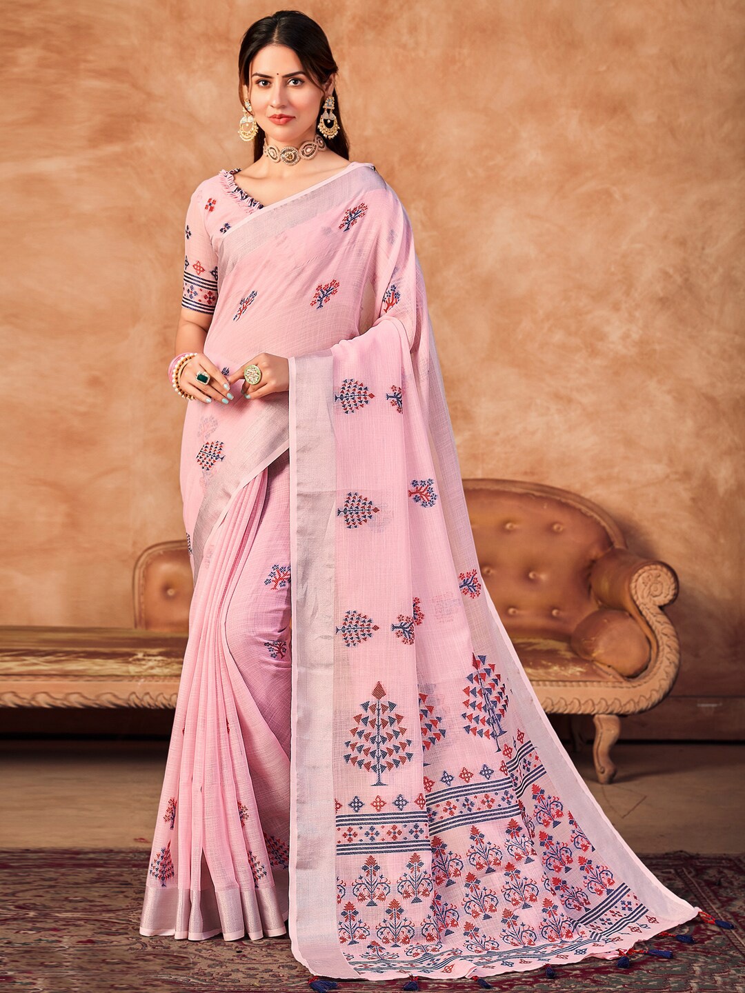 

Mitera Mauve & Red Woven Design Zari Banarasi Saree