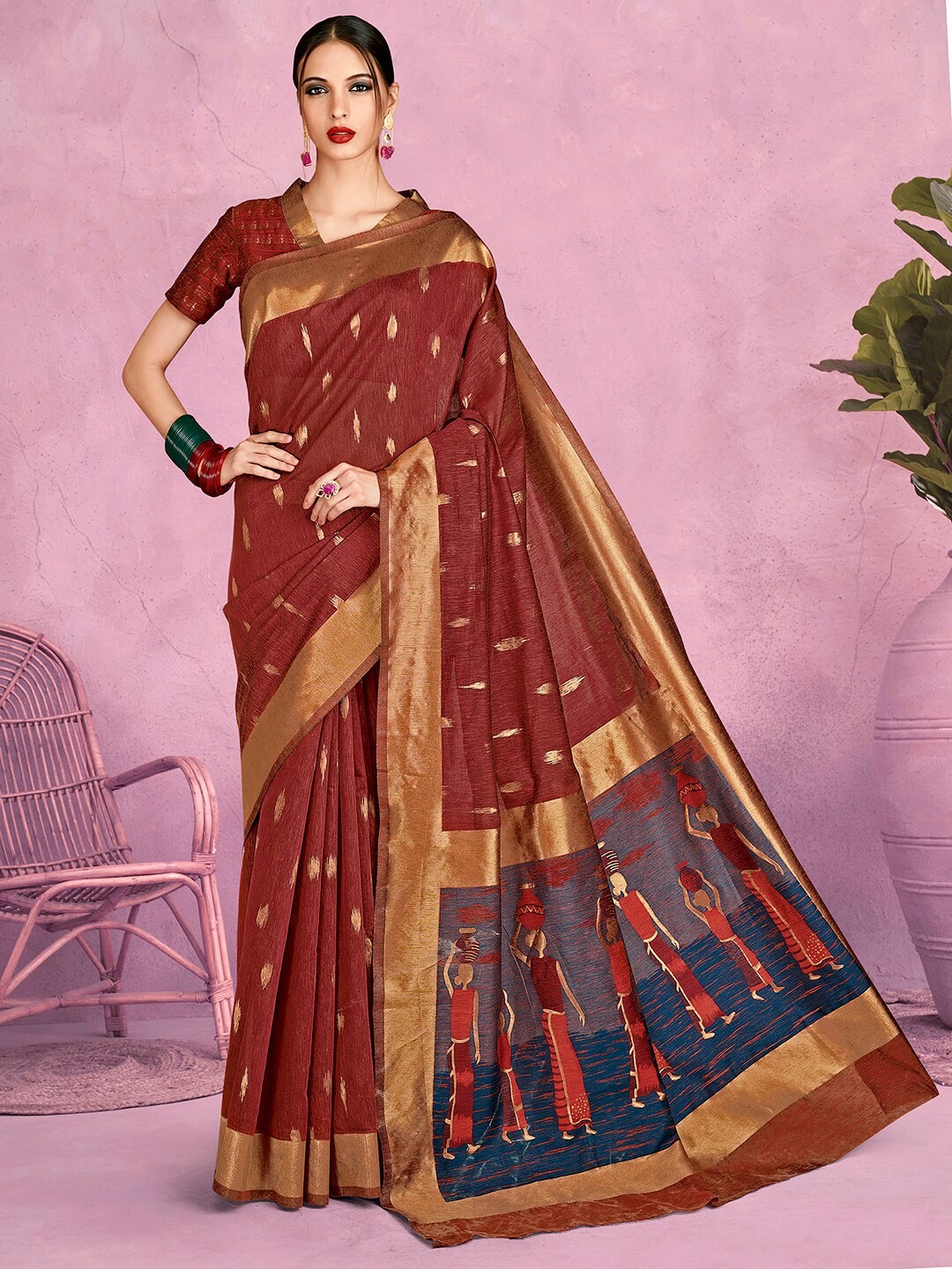 

Mitera Brown Abstract Woven Design Zari Saree