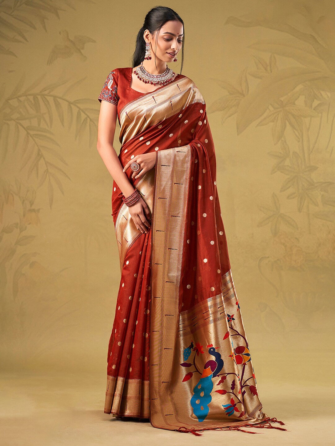 

Mitera Ethnic Motif Woven Design Zari Kanjeevaram Saree, Maroon