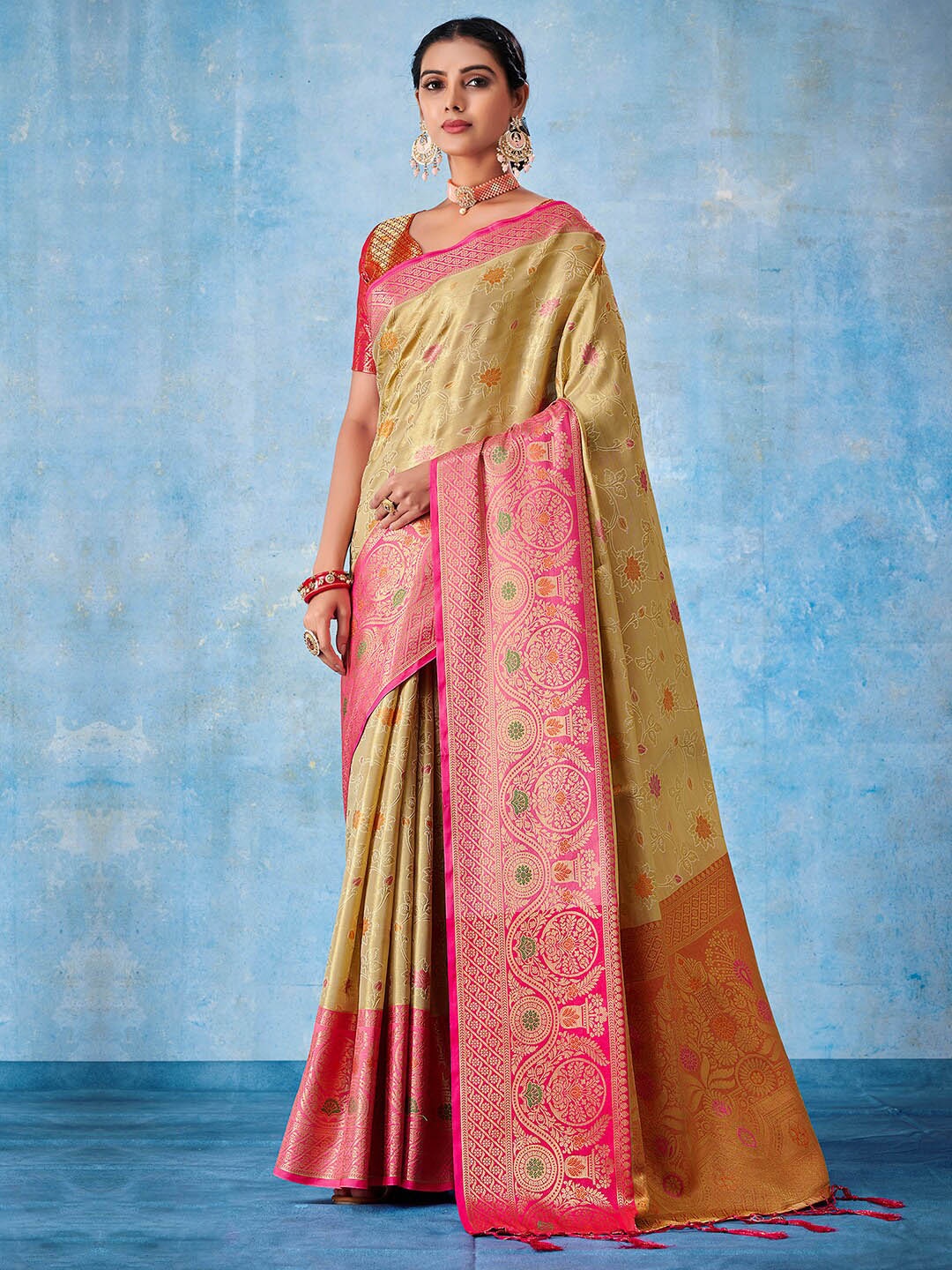 

Mitera Ethnic Motif Woven Design Zari Kanjeevaram Saree, Cream