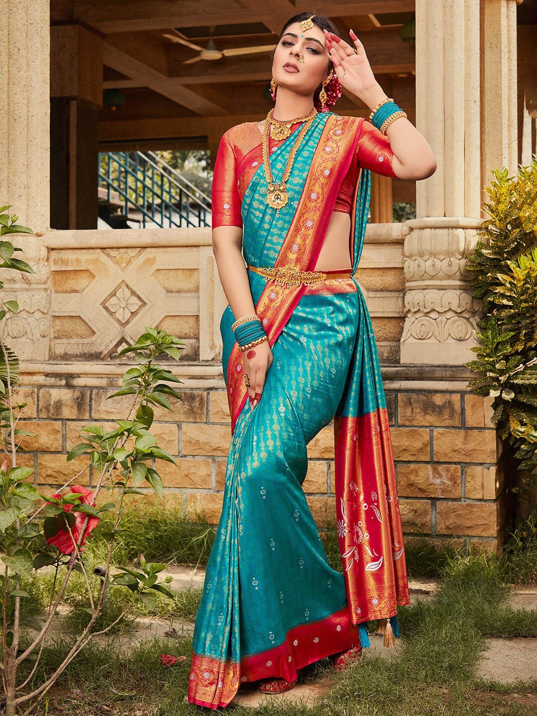 

Saree mall Ethnic Motifs Woven Design Zari Kanjeevaram Sarees, Blue