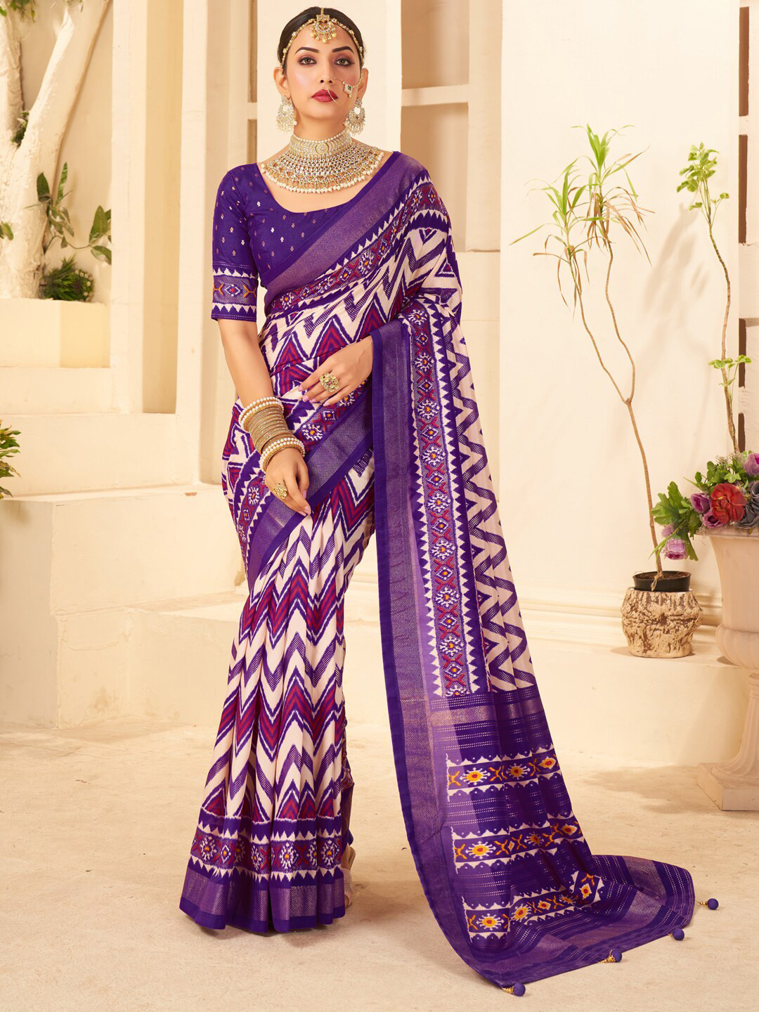 

Saree mall Striped Zari Silk Blend Banarasi Sarees, Purple