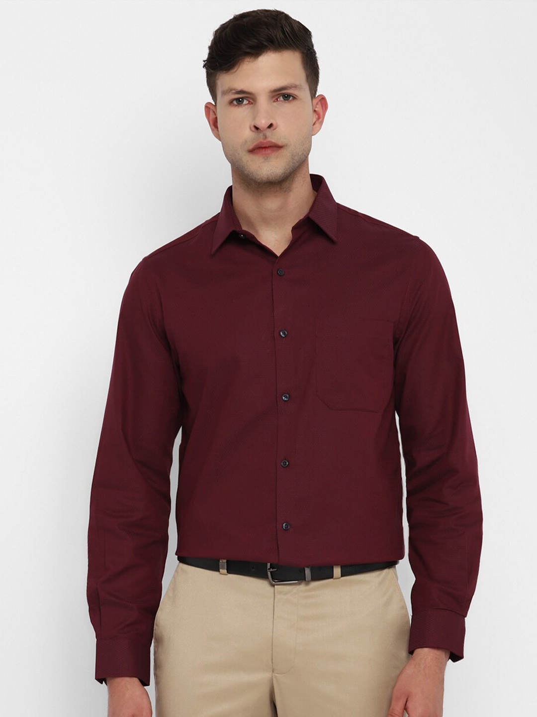 

Turtle Modern Slim Fit Micro or Ditsy Printed Pure Cotton Formal Shirt, Maroon