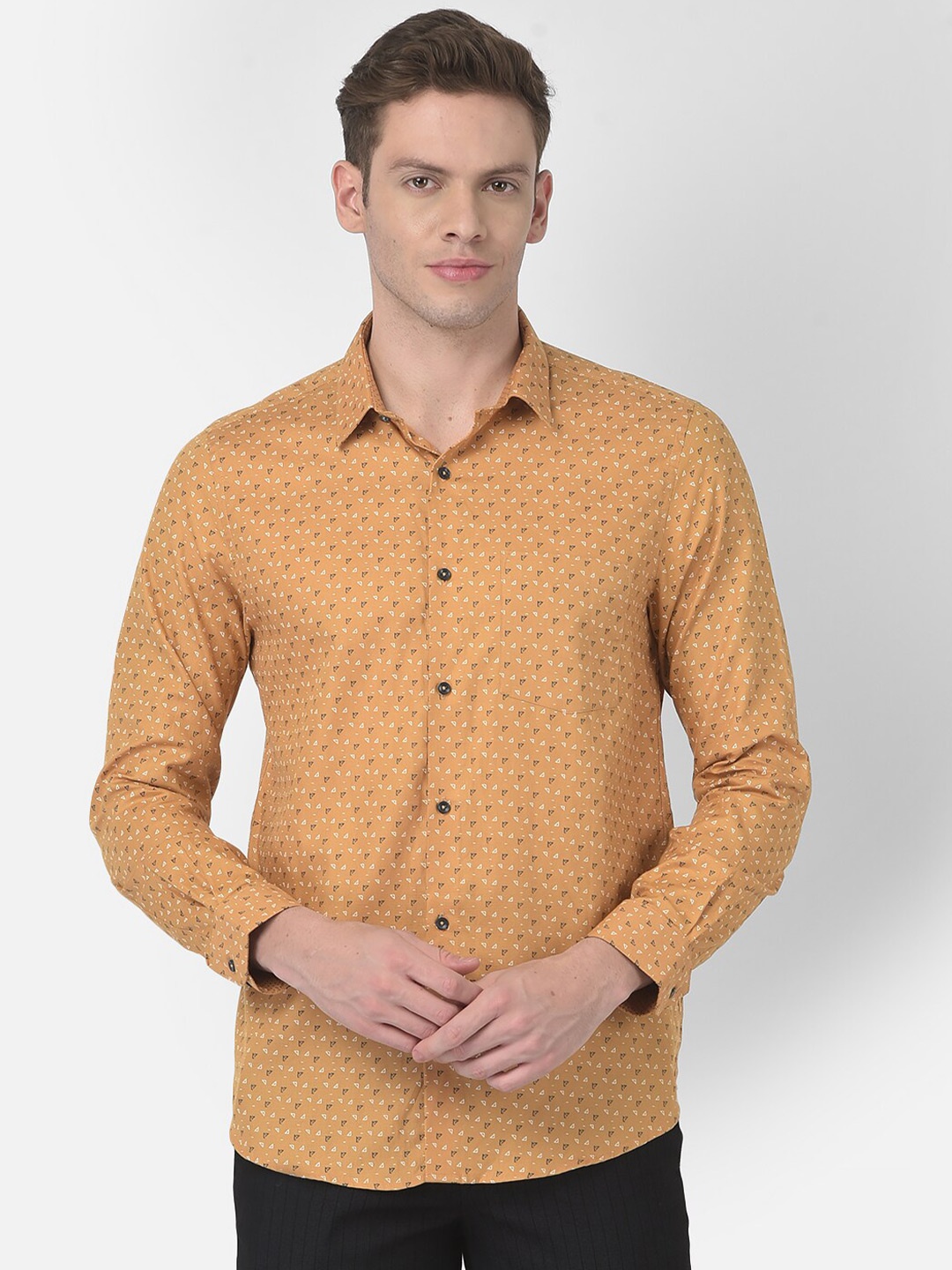 

Turtle Modern Slim Fit Micro Ditsy Printed Pure Cotton Shirt, Mustard