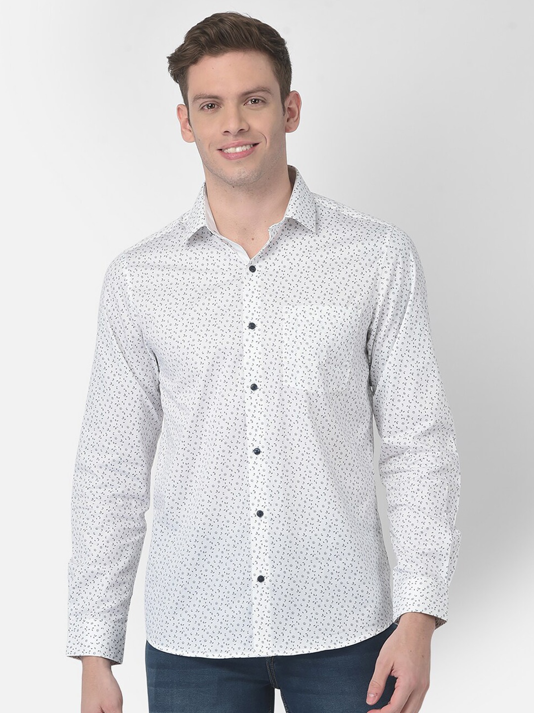

Turtle Modern Slim Fit Micro Ditsy Printed Pure Cotton Casual Shirt, White