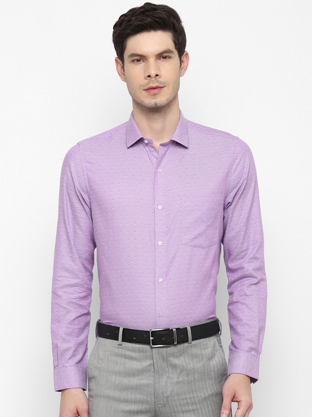 

Turtle Modern Slim Fit Textured Pure Cotton Formal Shirt, Purple