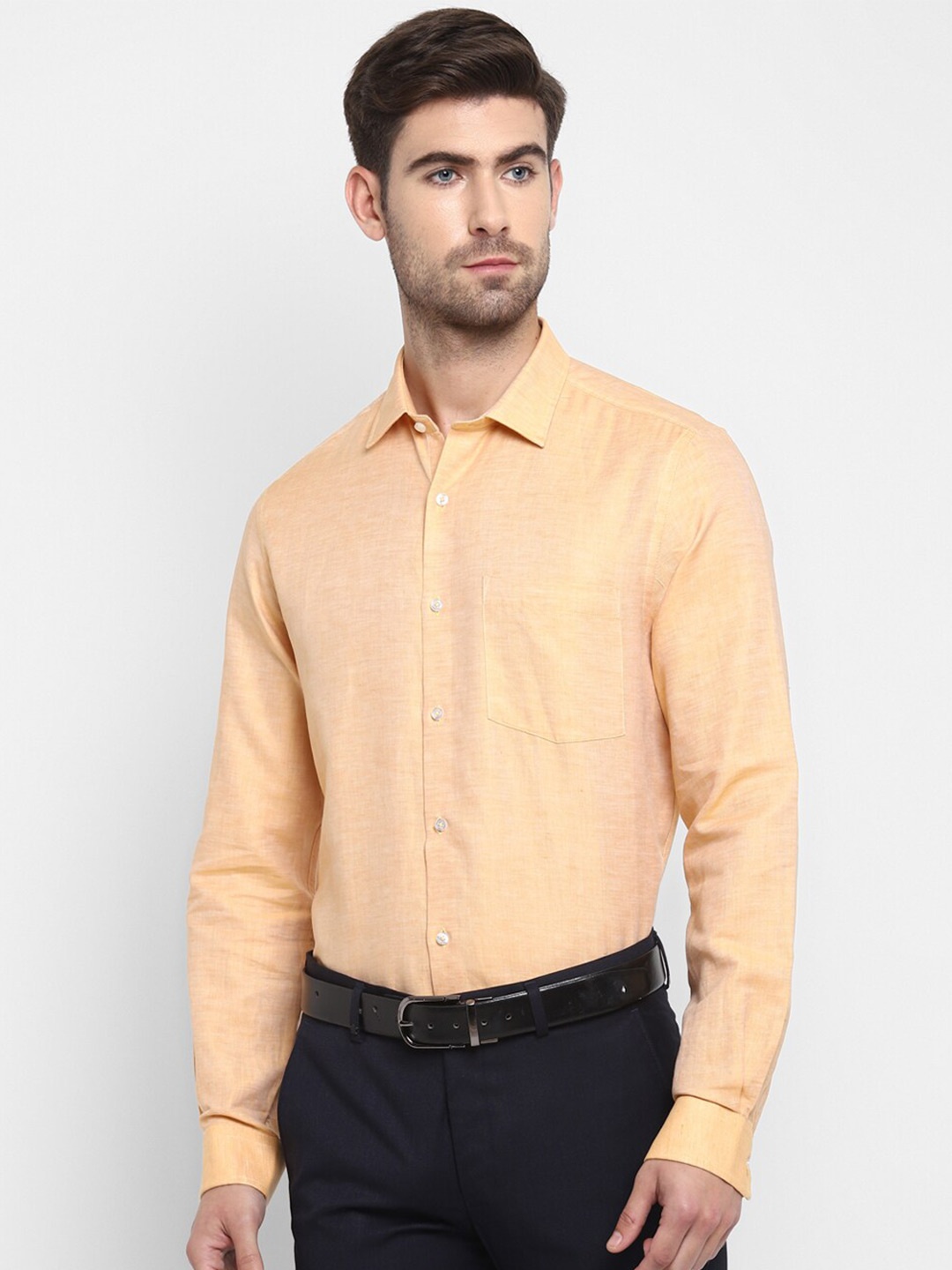 

Turtle Modern Slim Fit Cotton Linen Formal Shirt, Yellow