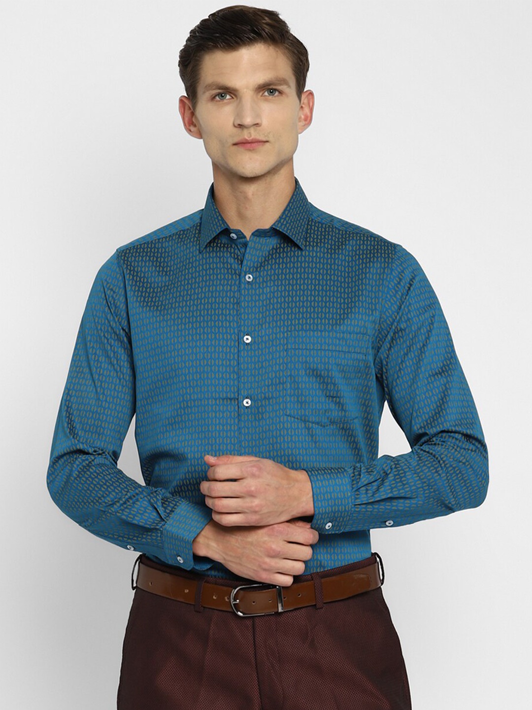 

Turtle Modern Slim Fit Micro Ditsy Printed Pure Cotton Formal Shirt, Teal