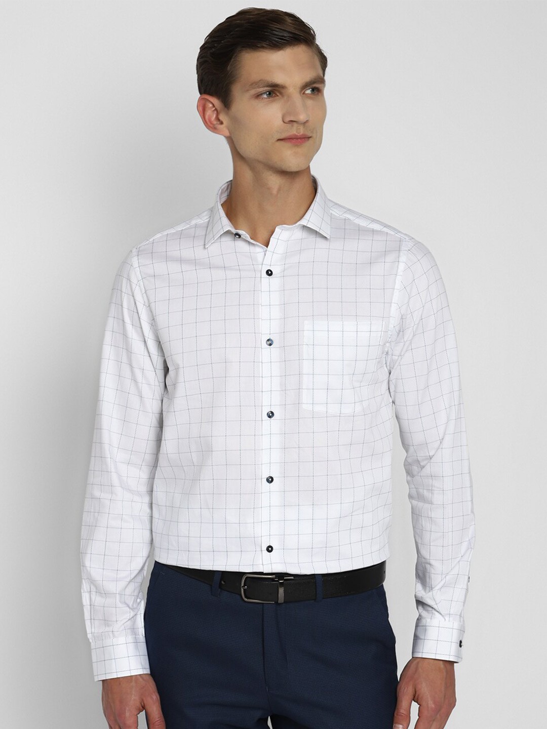 

Turtle Windowpane Checked Modern Slim Fit Pure Cotton Formal Shirt, White
