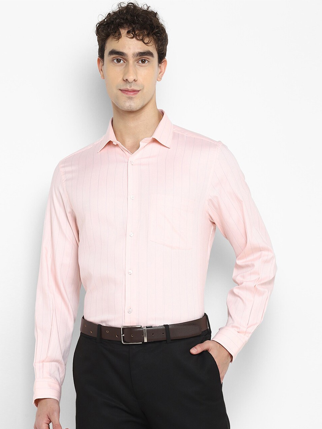 

Turtle Vertical Striped Modern Pure Cotton Formal Shirt, Peach