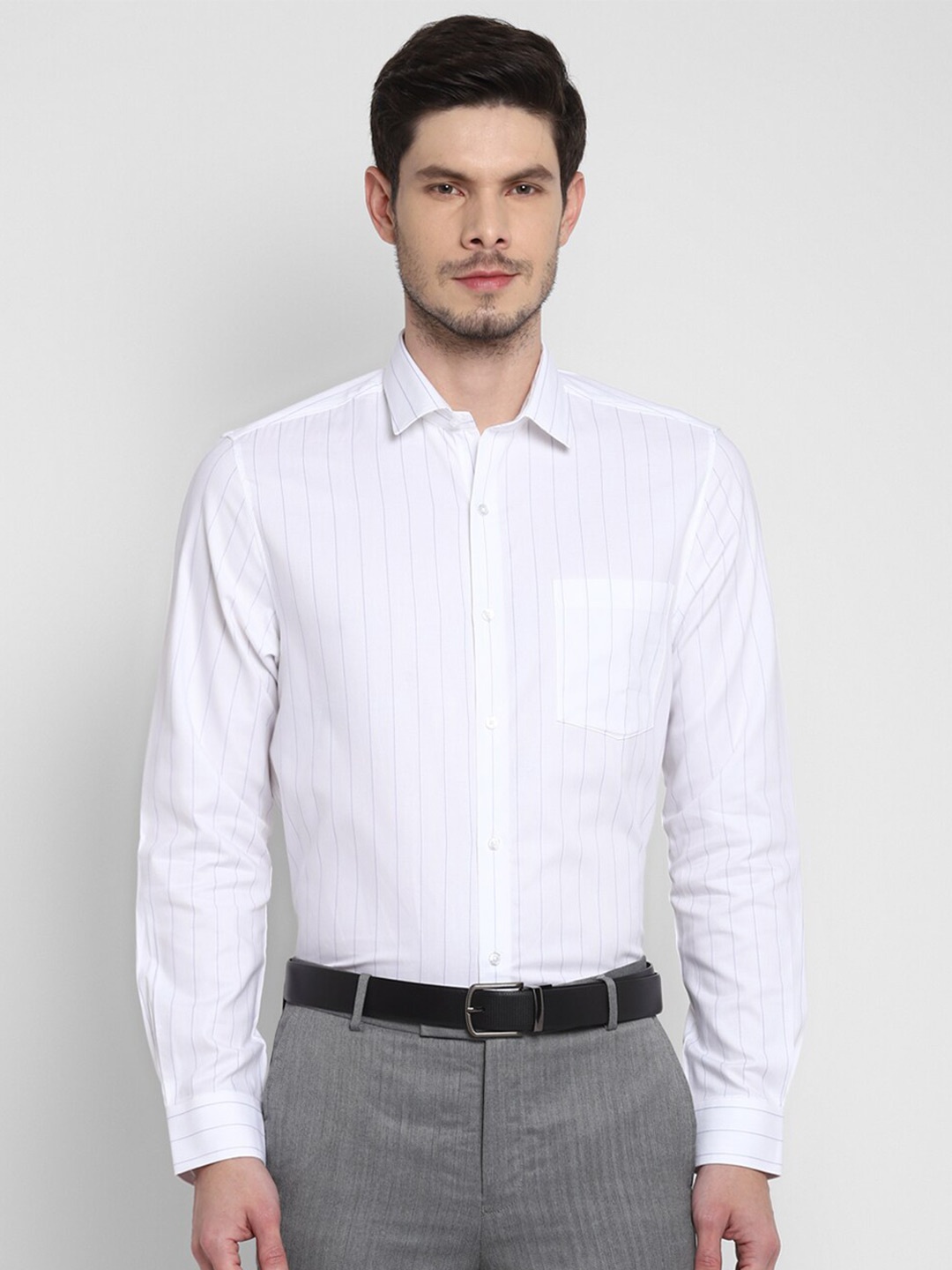 

Turtle Vertical Striped Modern Slim Fit Pure Cotton Formal Shirt, White
