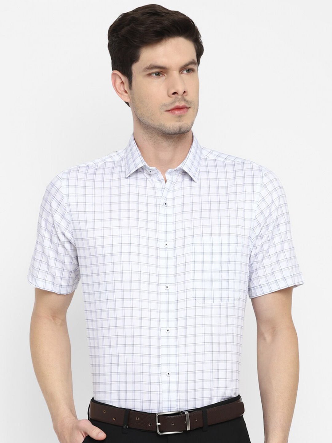 

Turtle Grid Tattersall Checked Modern Pure Cotton Formal Shirt, White