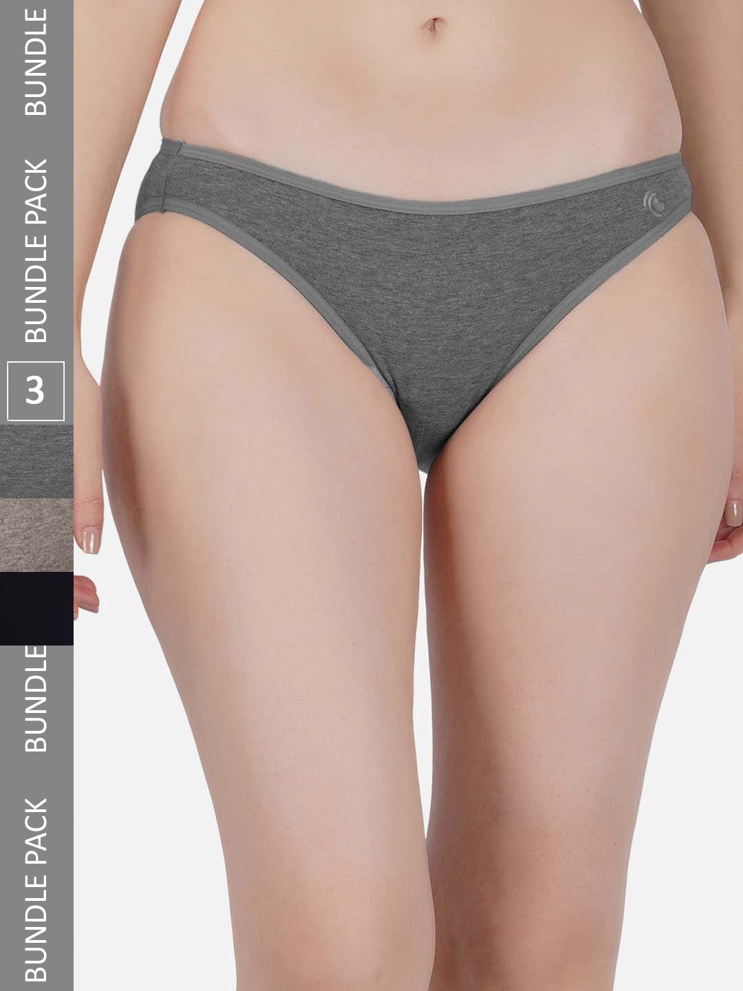 

IMPERATIVE Pack Of 3 Mid Rise Bikini Briefs, Grey melange