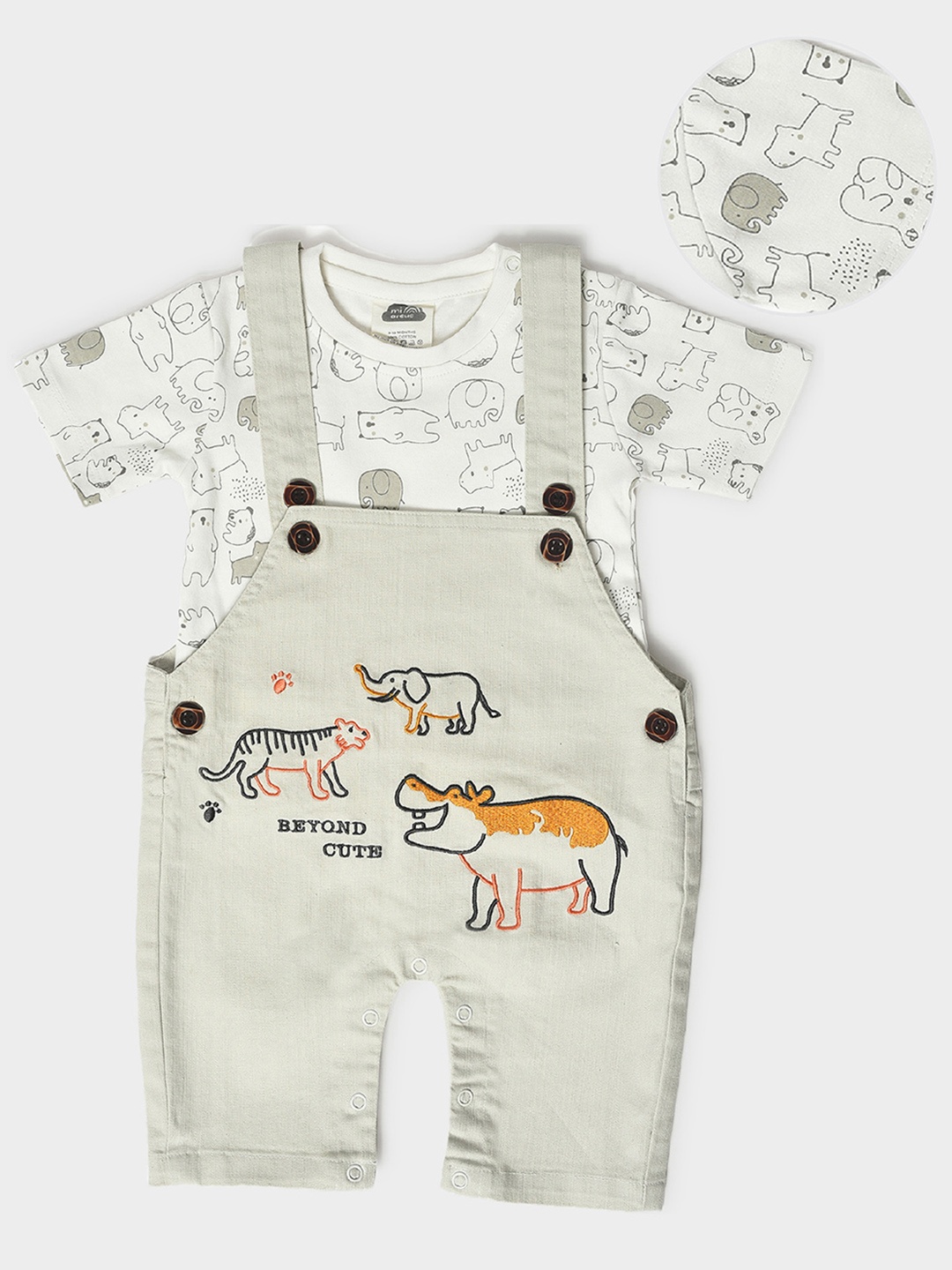 

MiArcus Infants Graphic Printed Cotton Dungaree With T-Shirt, Grey