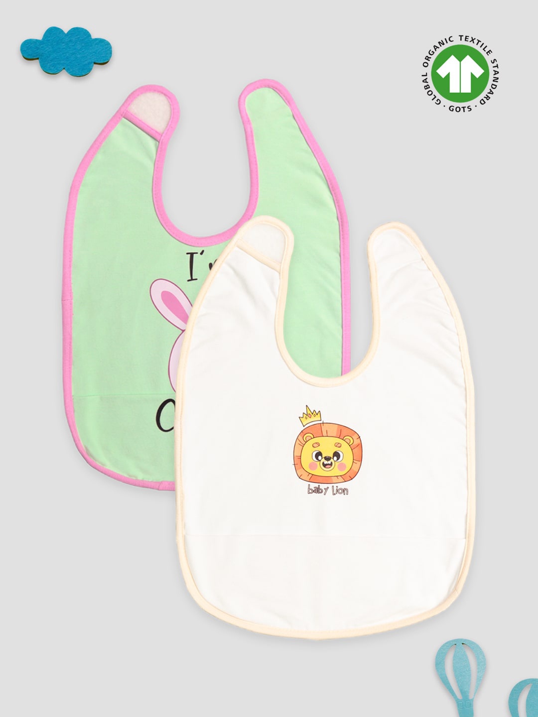 

Kidbea Infants Unisex Pack Of 2 Printed Bamboo Bibs, White