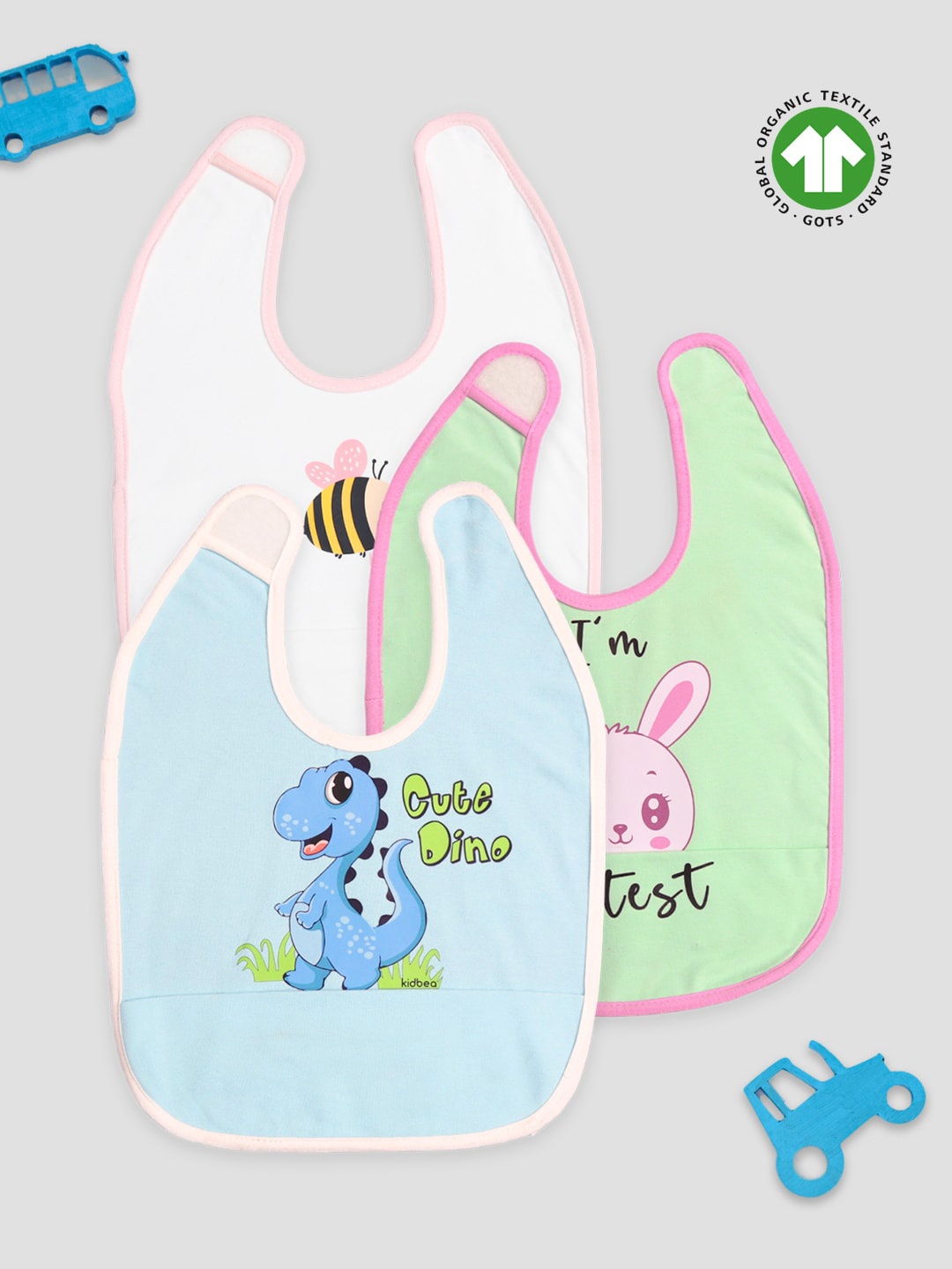 

Kidbea Infants Pack of 3 Printed Bibs, White