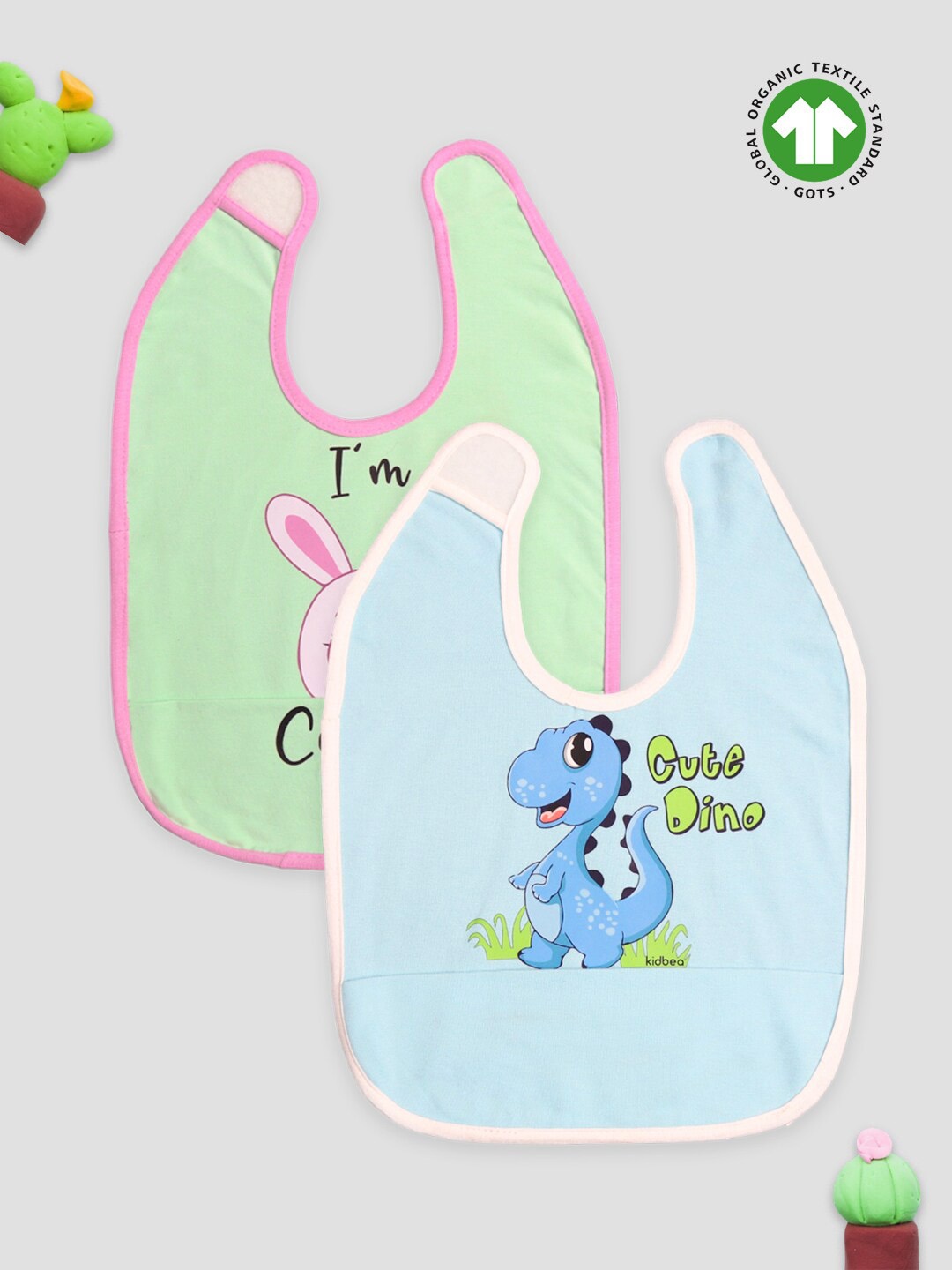 

Kidbea Infants Unisex Pack Of 2 Printed Bibs, Green