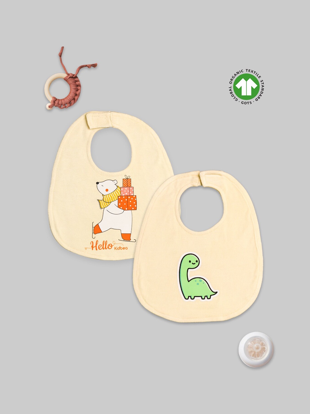 

Kidbea Infants Pack Of 2 Printed Bibs, Cream
