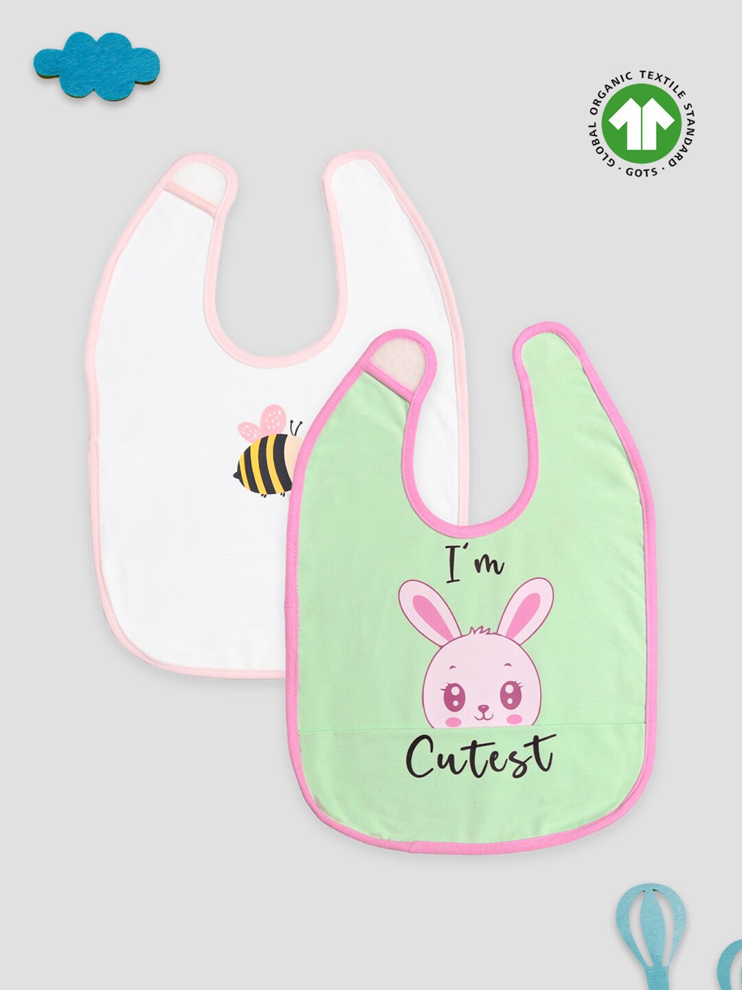 

Kidbea Infants Pack Of 2 Printed Bibs, White
