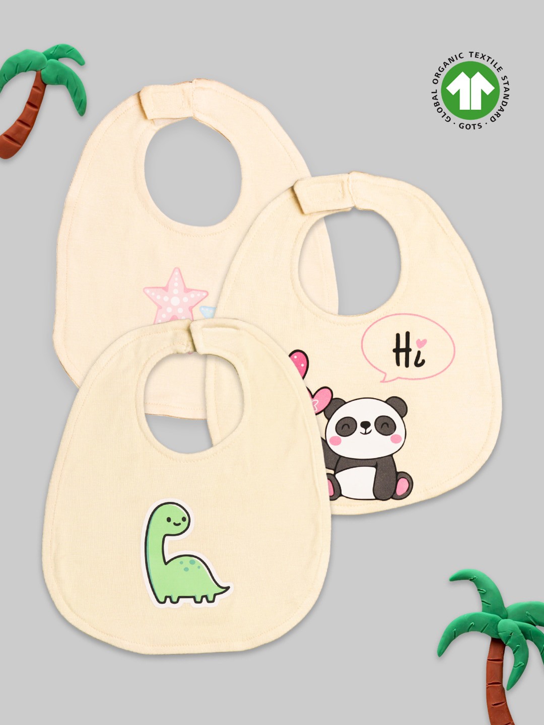 

Kidbea Infants Unisex Pack Of 3 Printed Bibs, Beige