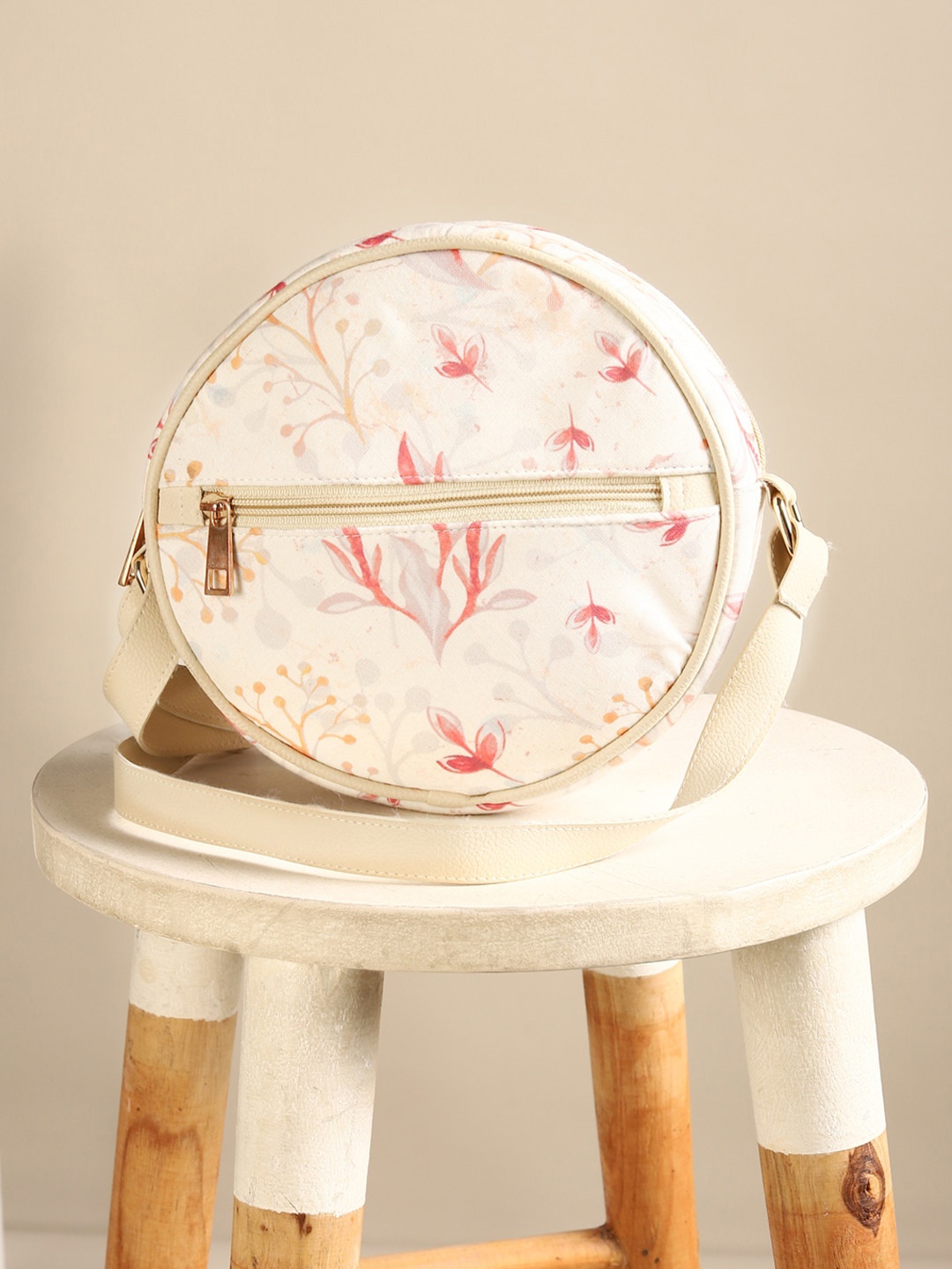 

DEEBACO Floral Printed Half Moon Sling Bag, Off white