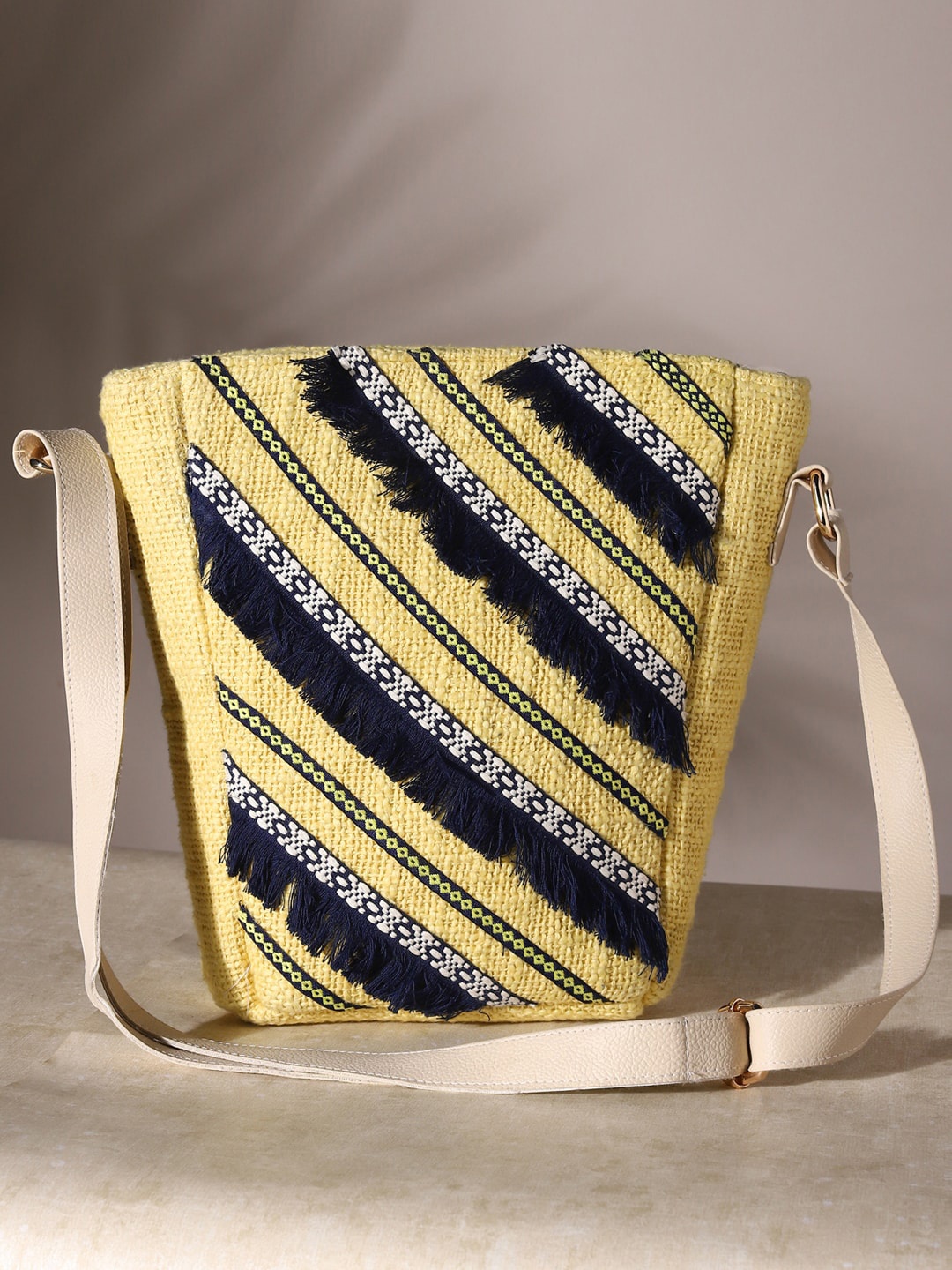 

DEEBACO Fringed Bucket Shoulder Bag, Yellow