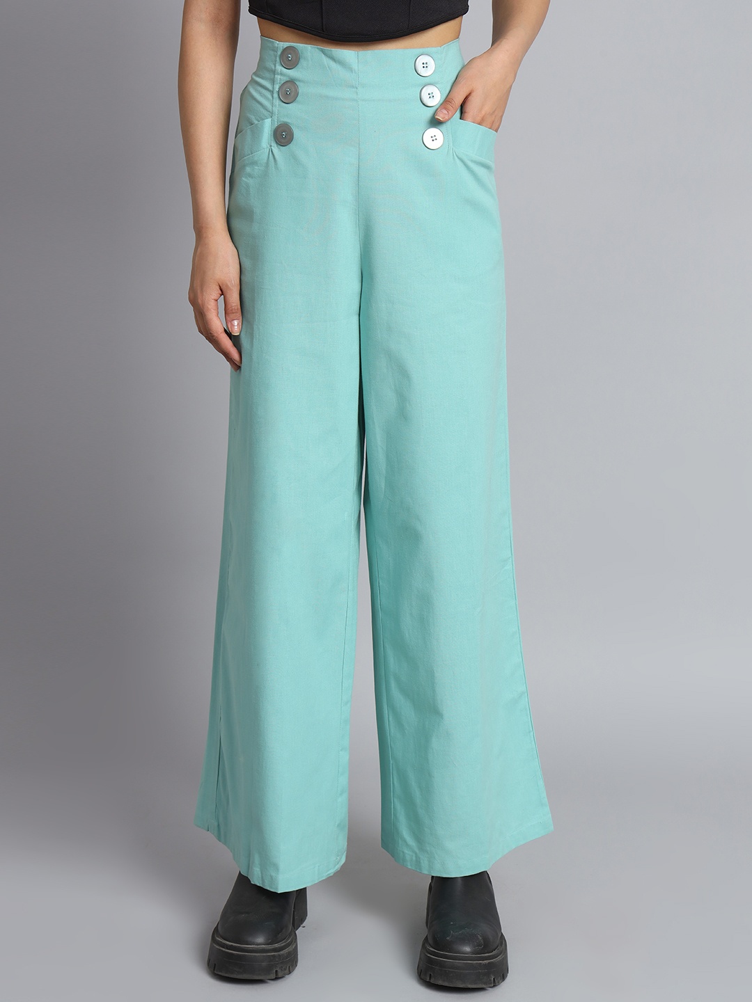 

NoBarr Women Cotton Parallel Trousers, Turquoise blue