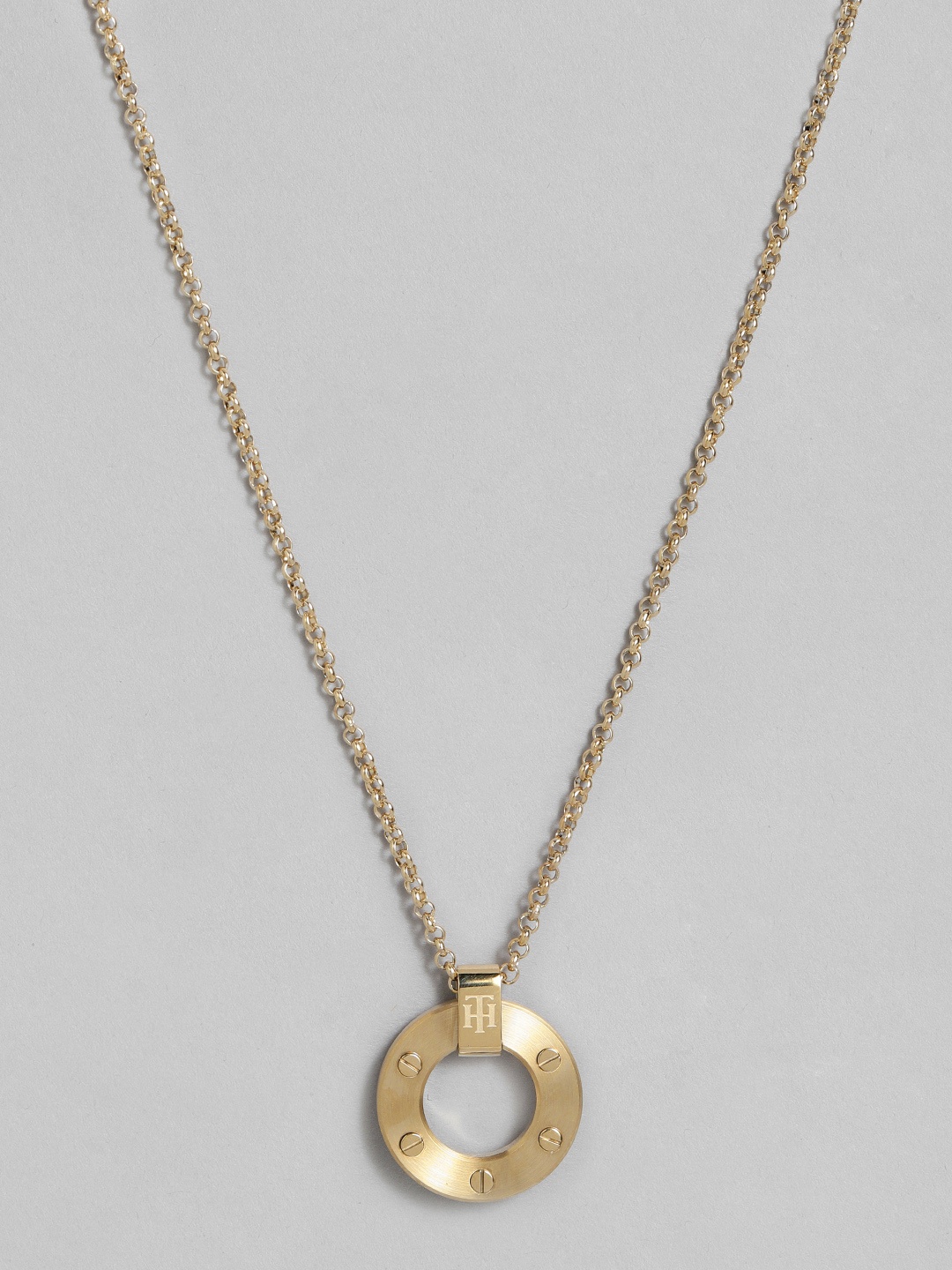 

Tommy Hilfiger Women Gold-Plated Stainless Steel Circular-Shaped Pendant With Chain