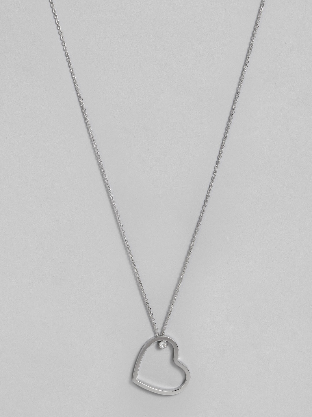 

Tommy Hilfiger Heart Design Crystal Studded Stainless Steel Necklace, Silver