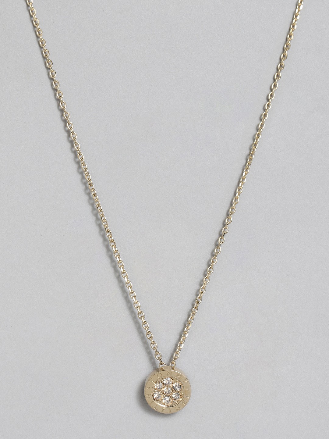 

Tommy Hilfiger Women Gold-Plated Stainless Steel Crystals Studded Pendant With Chain