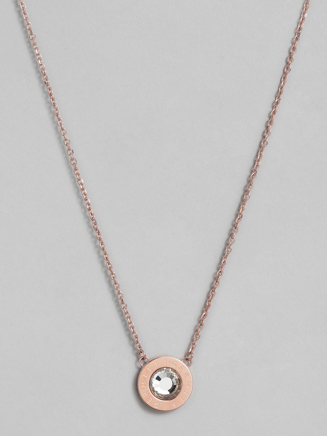 

Tommy Hilfiger Circular Design Stone Studded Stainless Steel Necklace, Rose gold