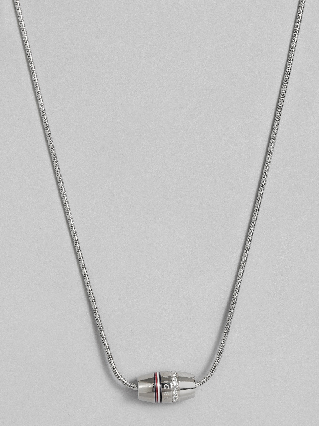 

Tommy Hilfiger Mesh Charm Design Crystal Studded Necklace, Silver