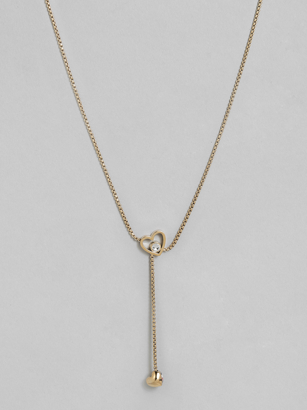 

Tommy Hilfiger Women Gold-Plated Hanging Heart Necklace With Single Crystal Studded Detail
