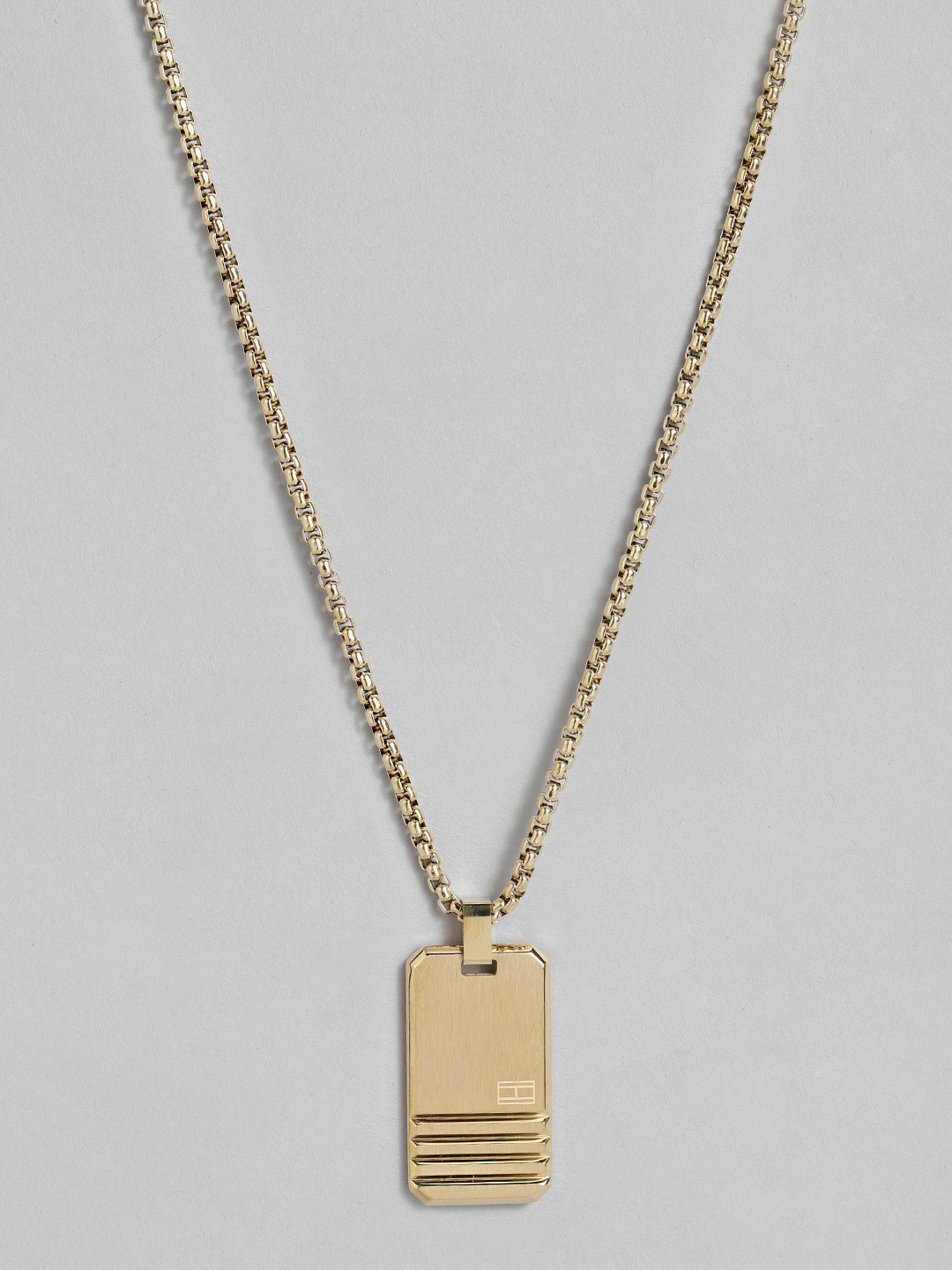 

Tommy Hilfiger Men Gold Plated Stainless Steel Iconic Stripes Pendant with Chain