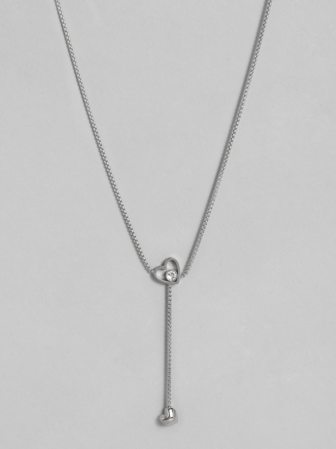 

Tommy Hilfiger Hanging Heart Crystal Studded Stainless Steel Necklace, Silver