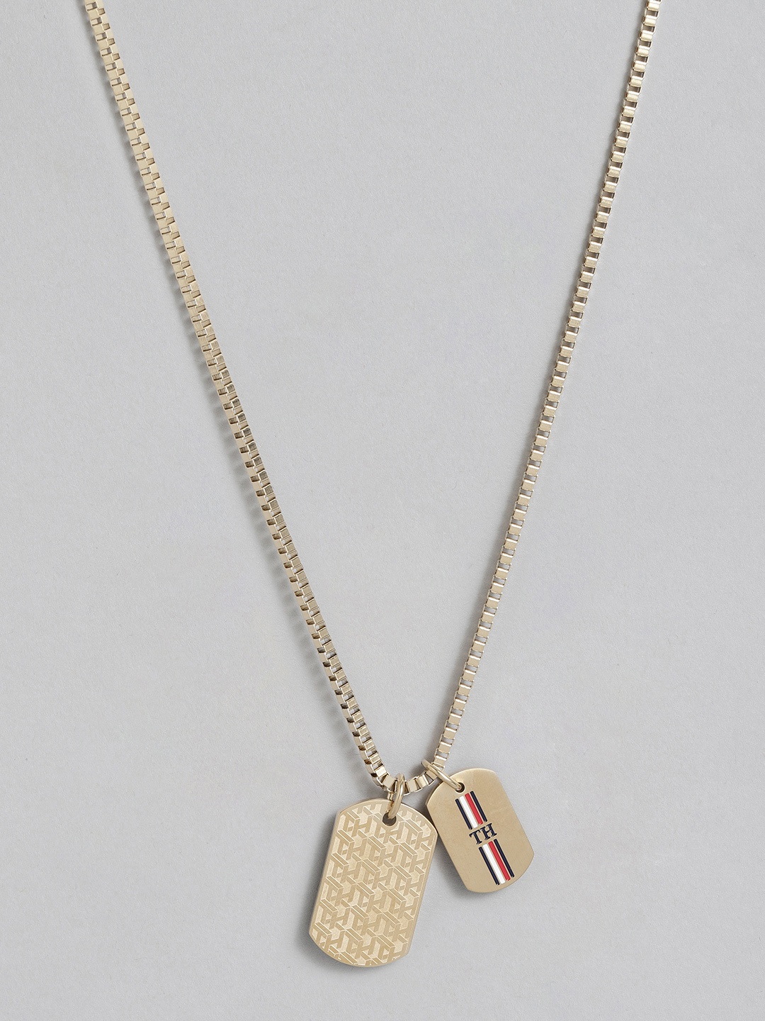 

Tommy Hilfiger Men Gold Plated Stainless Steel Double Geometric Pendant with Chain