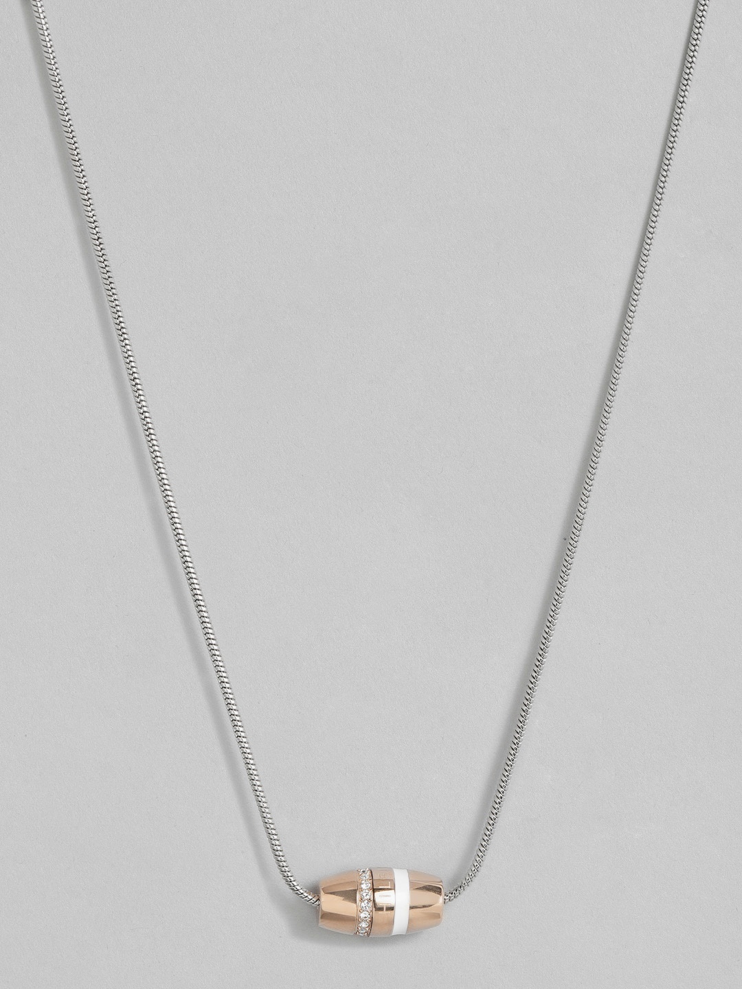 

Tommy Hilfiger Mesh Charm Crystal Studded Stainless Steel Necklace, Silver