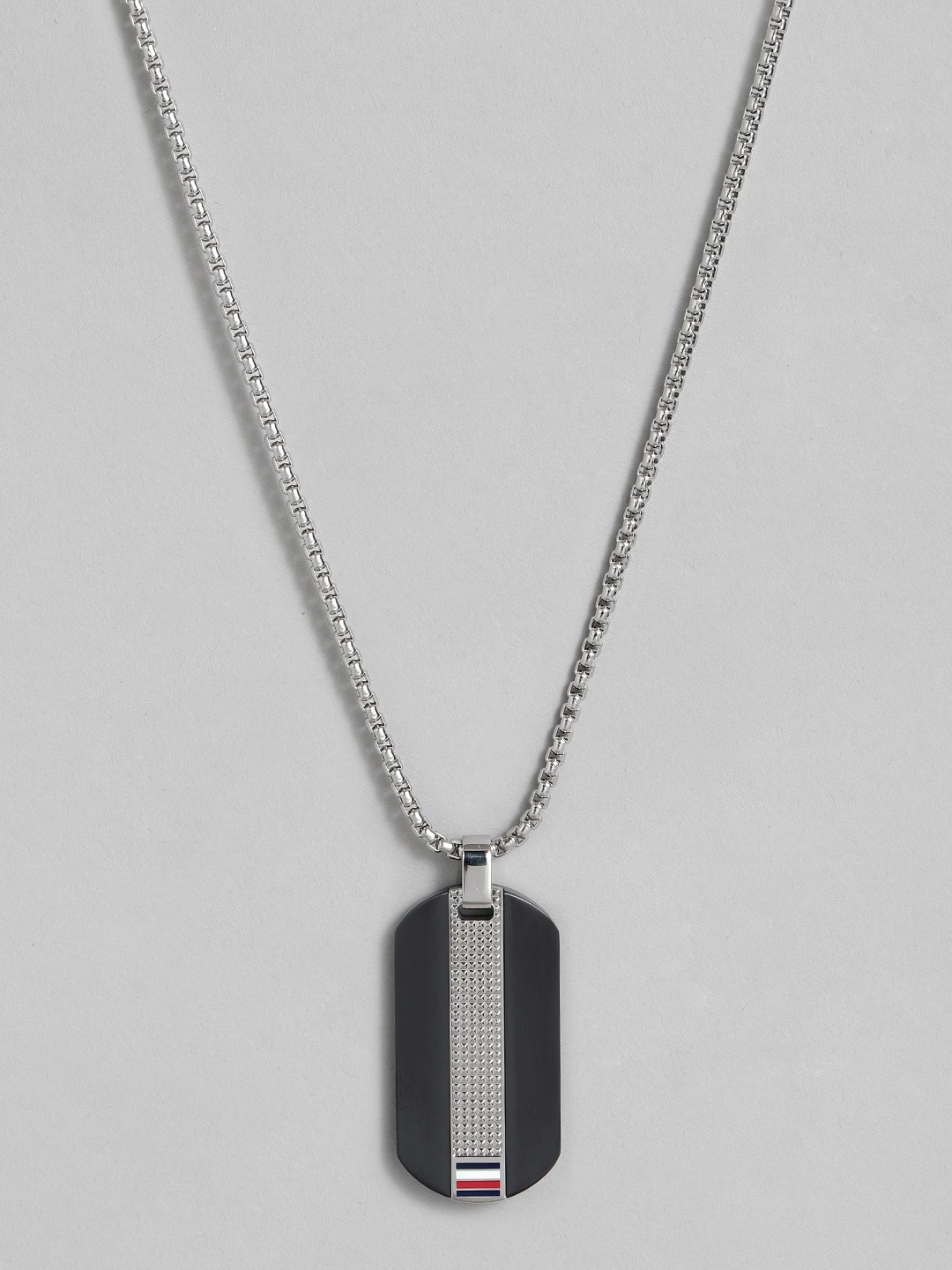 

Tommy Hilfiger Men Silver-Plated Stainless Steel Geometric Pendant with Chain