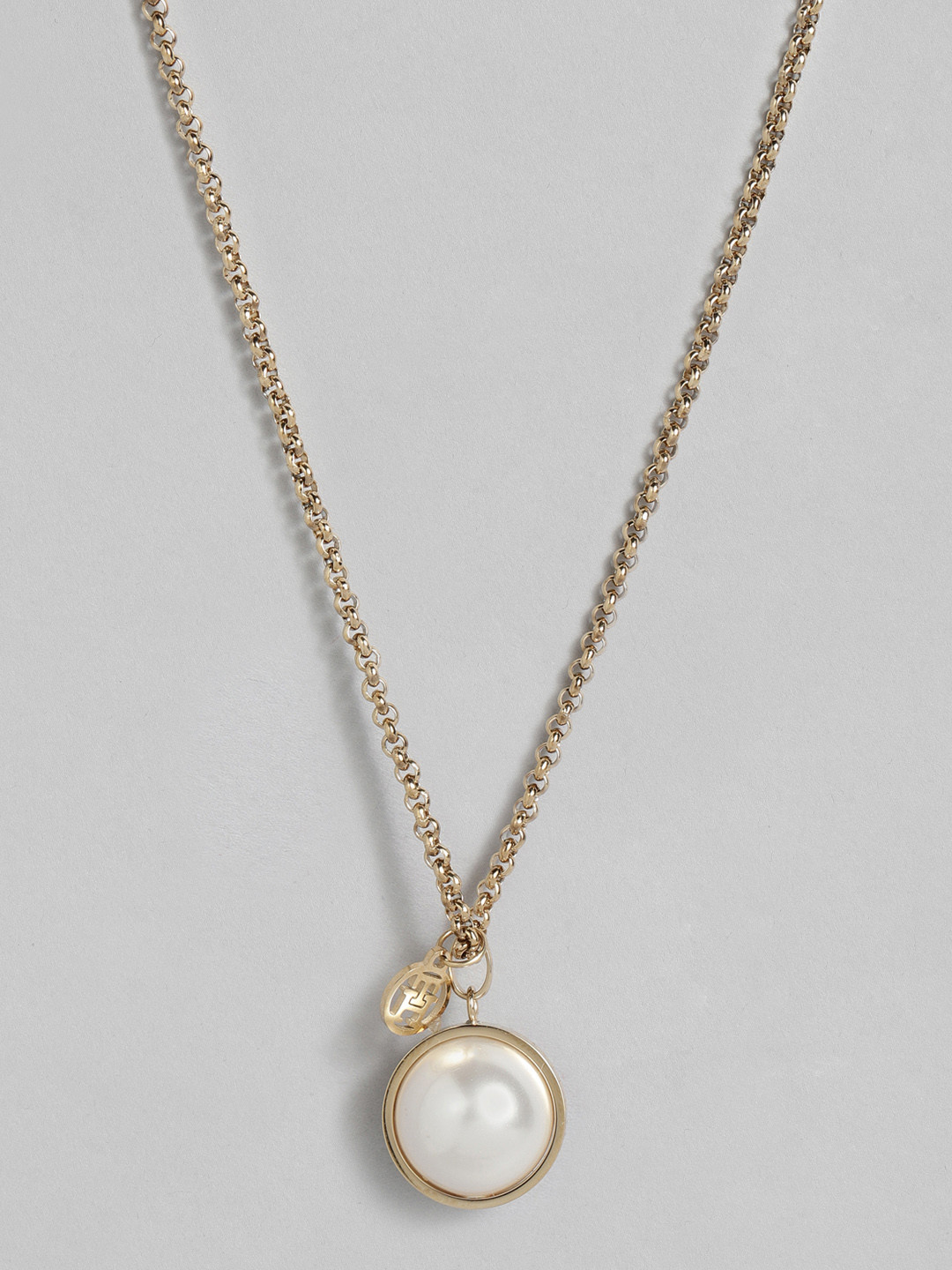 

Tommy Hilfiger Women Gold-Plated Stainless Steel Single Pearl Pendant With Chain