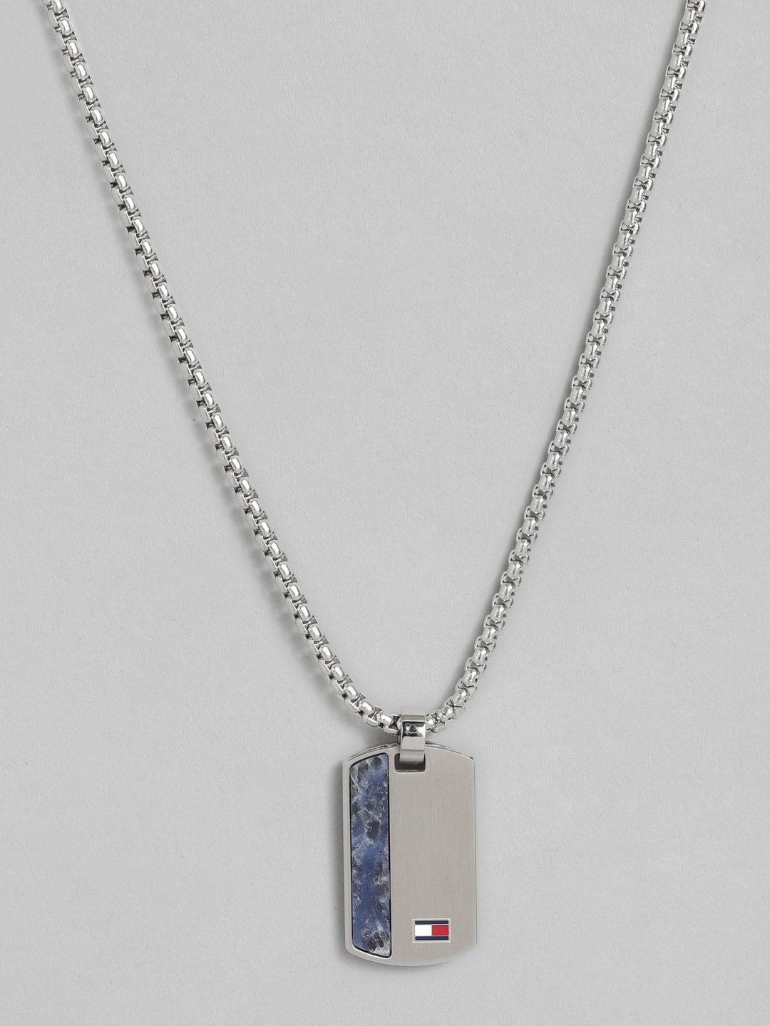 

Tommy Hilfiger Men Silver-Plated Stainless Steel Geometric Pendant with Chain