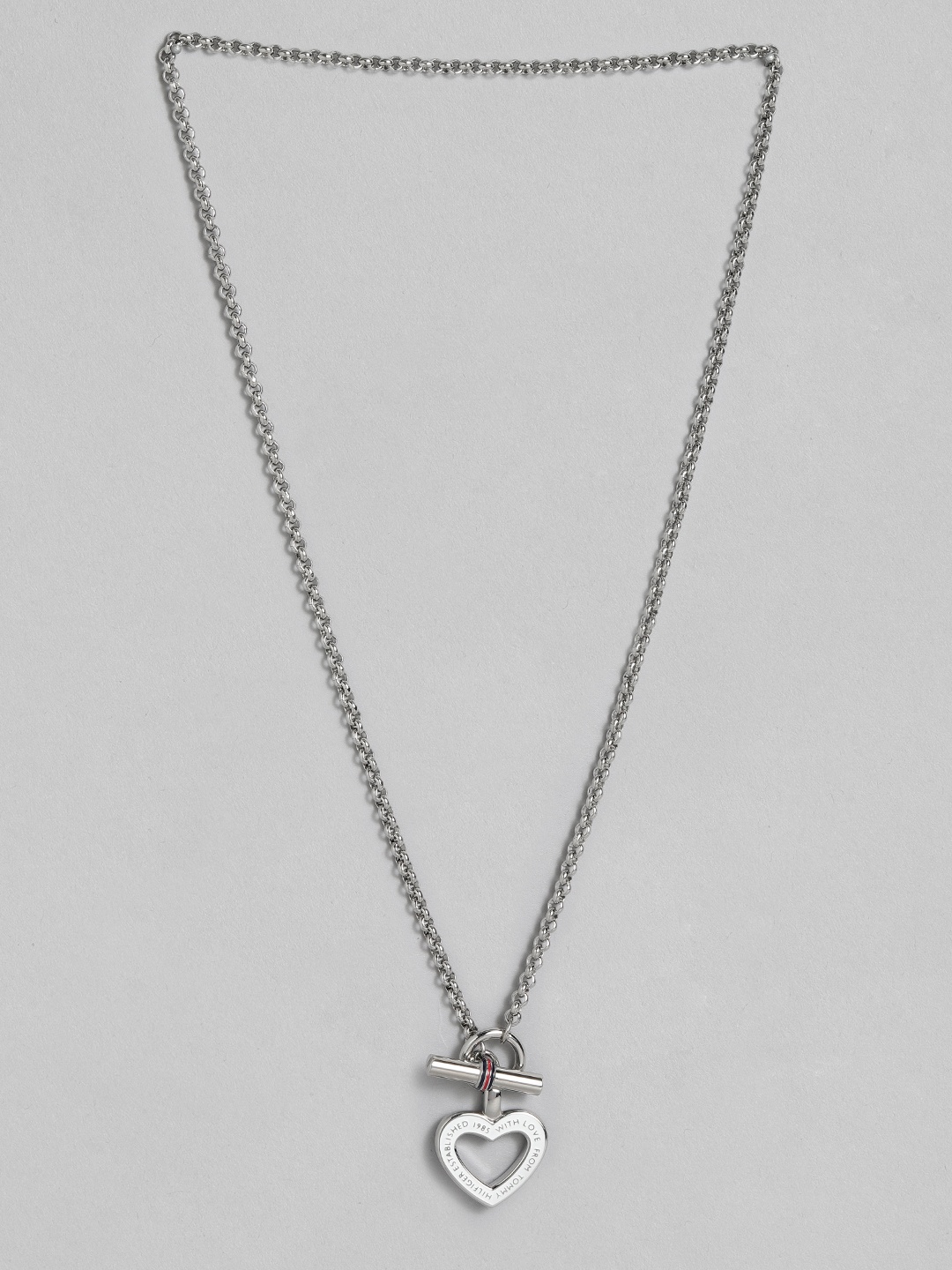 

Tommy Hilfiger Classic Signature Heart Design Stainless Steel Necklace, Silver