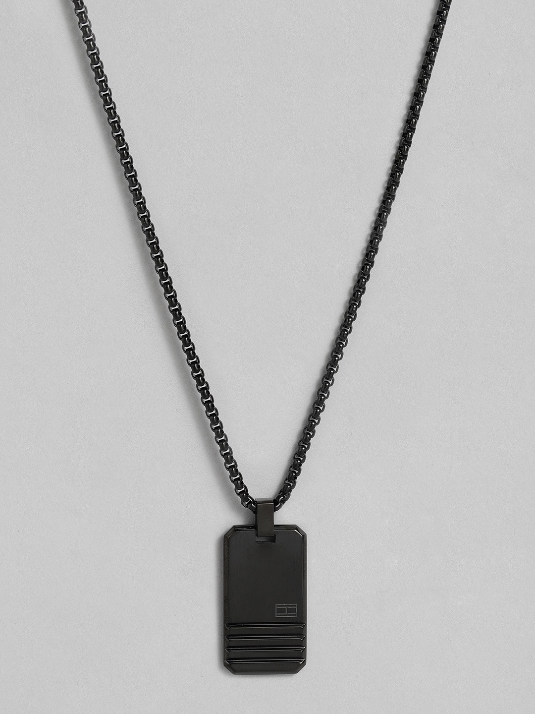 

Tommy Hilfiger Men Stainless Steel Iconic Stripes Pendant with Chain, Black