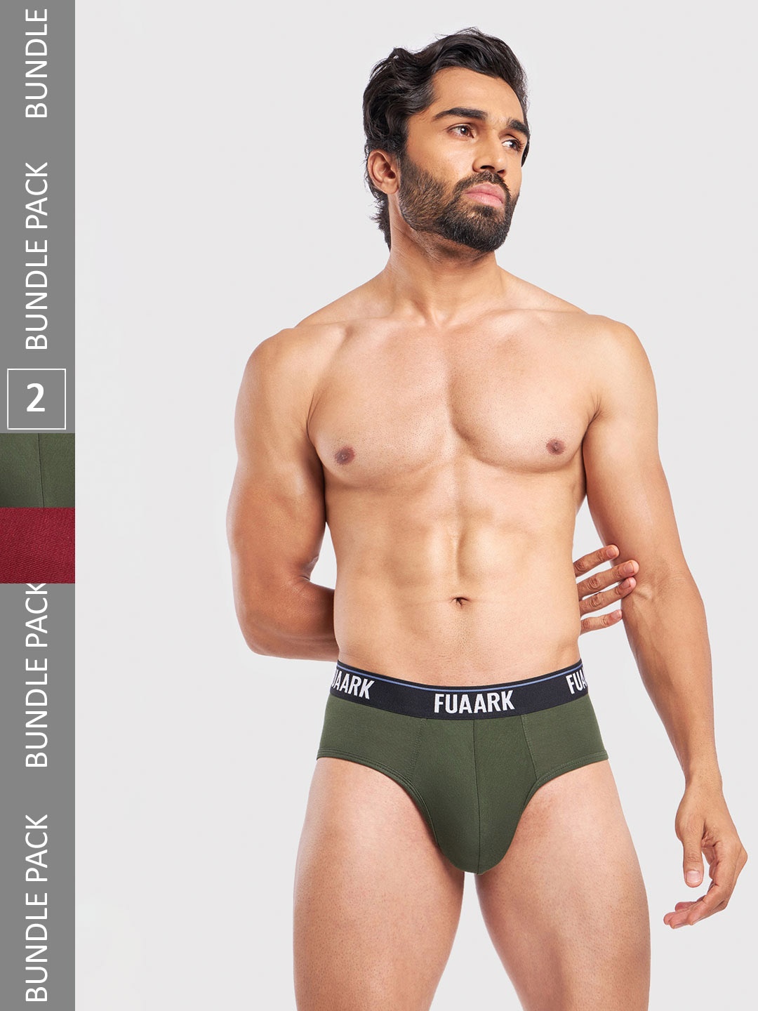 

FUAARK Anti-Odour Pack Of 2 Logo Printed Modal Briefs FUSMBrP2-Olive-Maroon-S