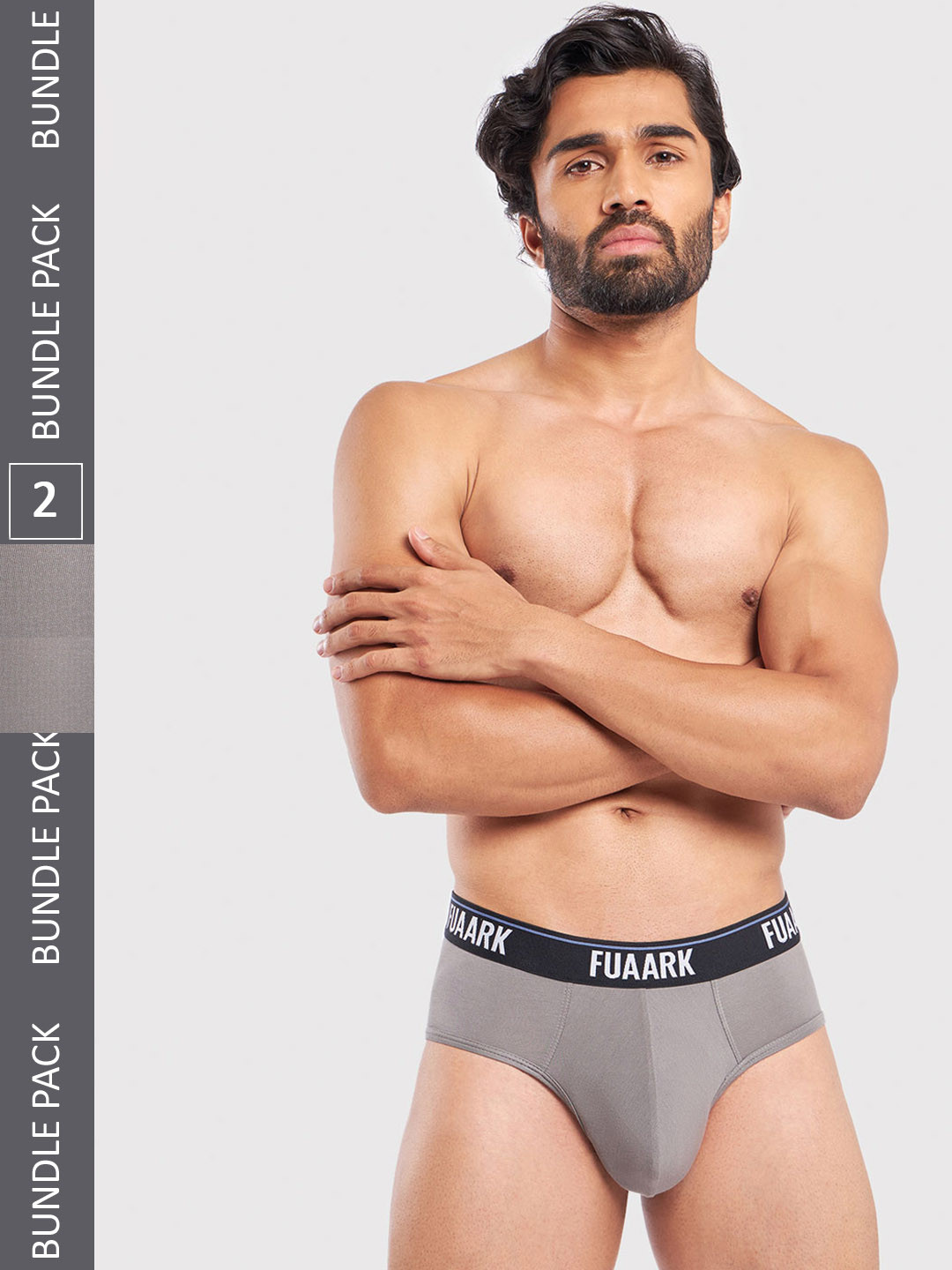

FUAARK Anti-Odour Pack Of 2 Logo Printed Modal Briefs FUSMBrP2-Grey2-S, Grey