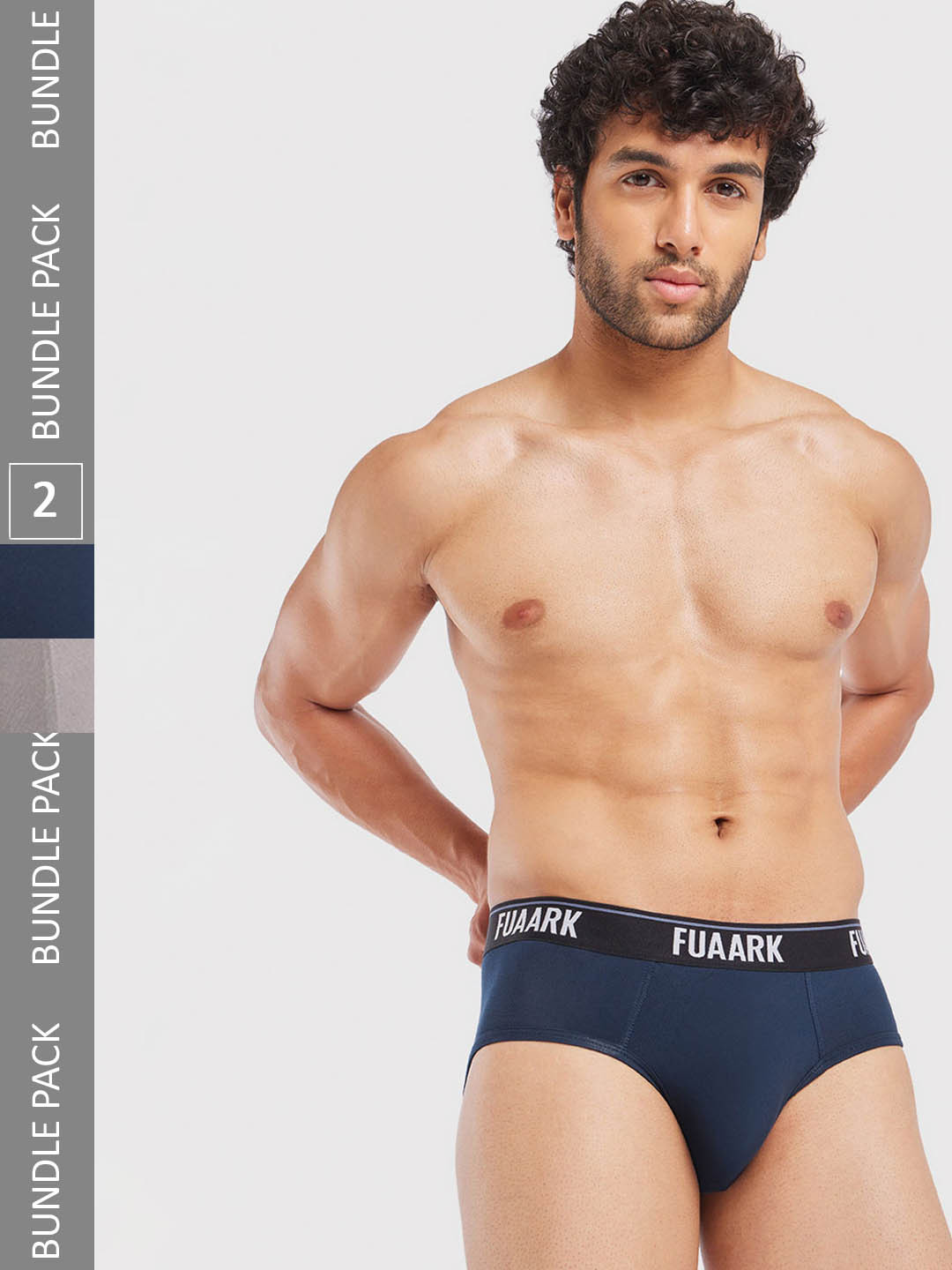 

FUAARK Anti-Odour Pack Of 2 Logo Printed Modal Briefs FUSMBrP2-Blue-Grey-S