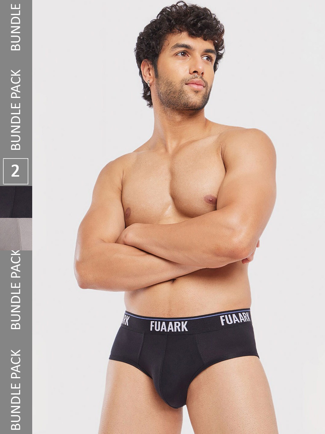 

FUAARK Pack Of 2 Mid-Rise Moisture-Wicking Basic Briefs FUSMBrP2-Black-Grey-S, Navy blue