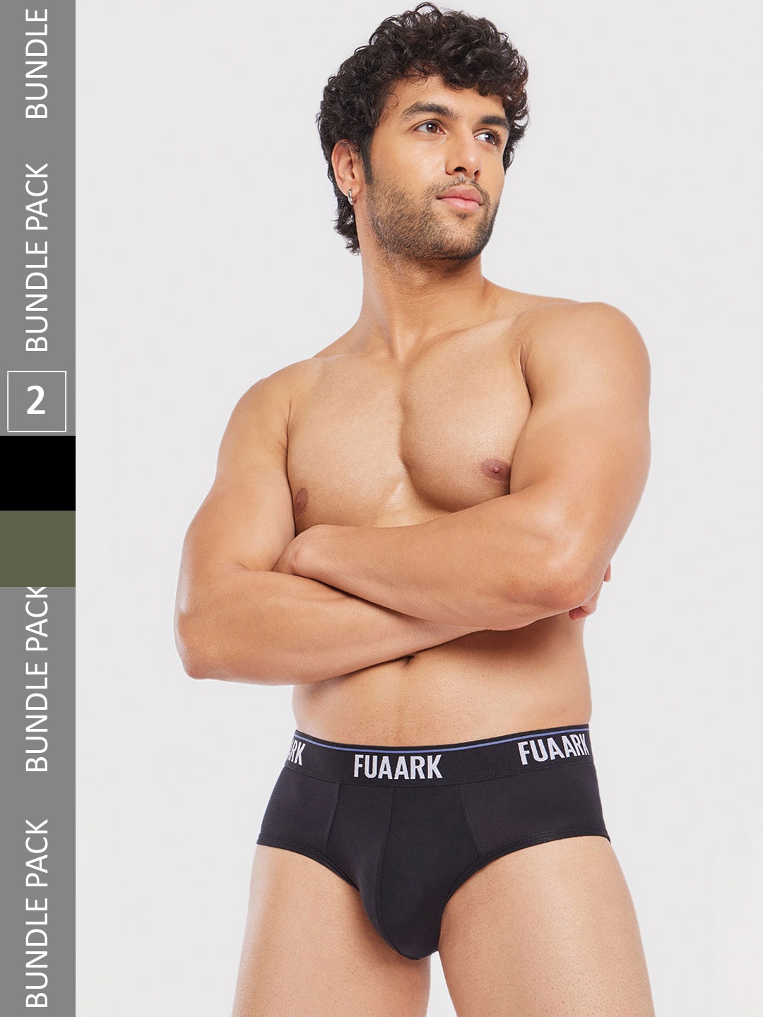 

FUAARK Anti-Odour Pack Of 2 Logo Printed Modal Briefs FUSMBrP2-Black-Olive-S