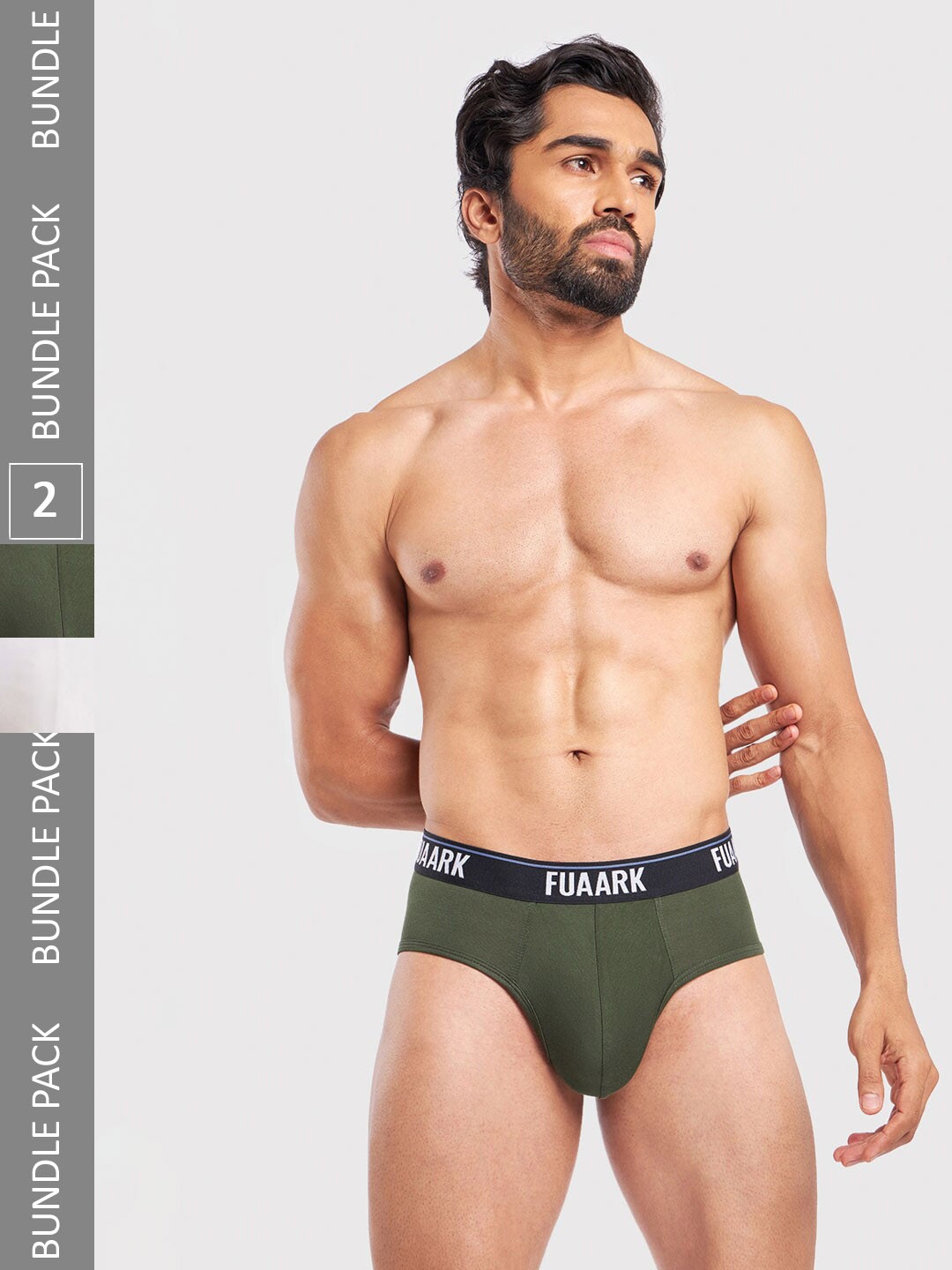 

FUAARK Anti-Odour Pack Of 2 Logo Printed Modal Briefs FUSMBrP2-Olive-White-S