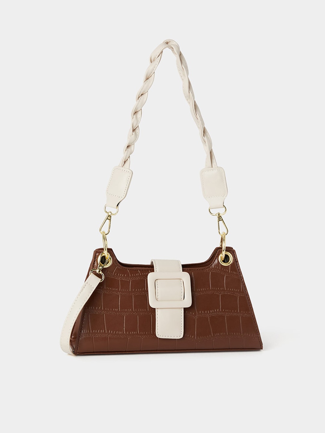 

Styli Textured Structured Shoulder Bag, Brown