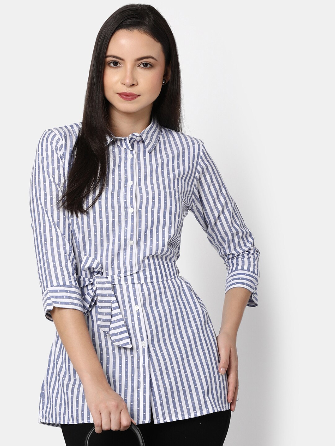 

V-Mart Spread Collar Vertical Striped Casual Cotton Shirt, Blue